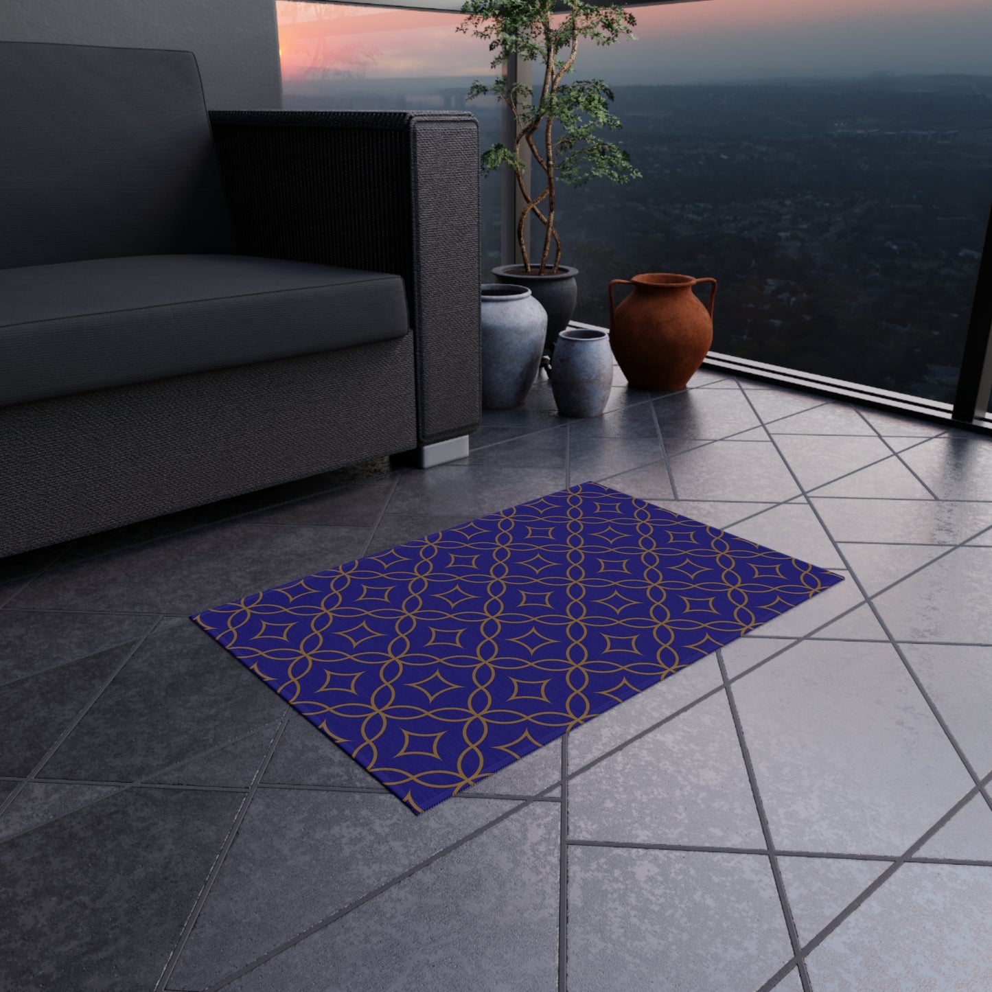 Chenille Outdoor Rug with No-Skid Backing Cozy Blue Outdoor Carpet Patio Decor Gazebo Rug Pool Area Decor Outdoor Kitchen Carpet