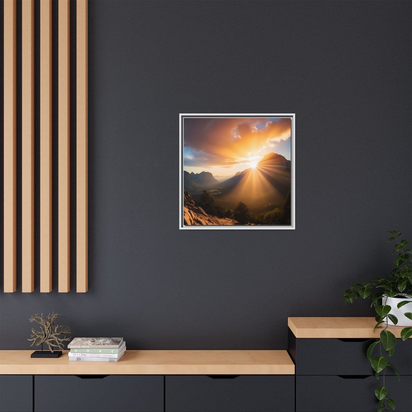Sunrise in the Mountains Framed Canvas Wall Art Canyon Outdoors Vacation Gift Nature Lover Peaceful Zen Sunset Gift 3 frame colors