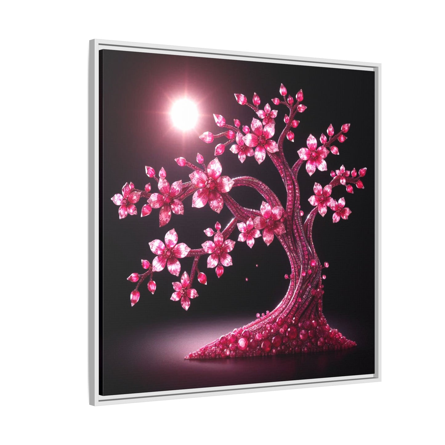 Pink Bejeweled Bonzai Tree Framed Canvas Print Wall Art Unique Nature Lover Asian Art Gift Decor 3 Frame Colors
