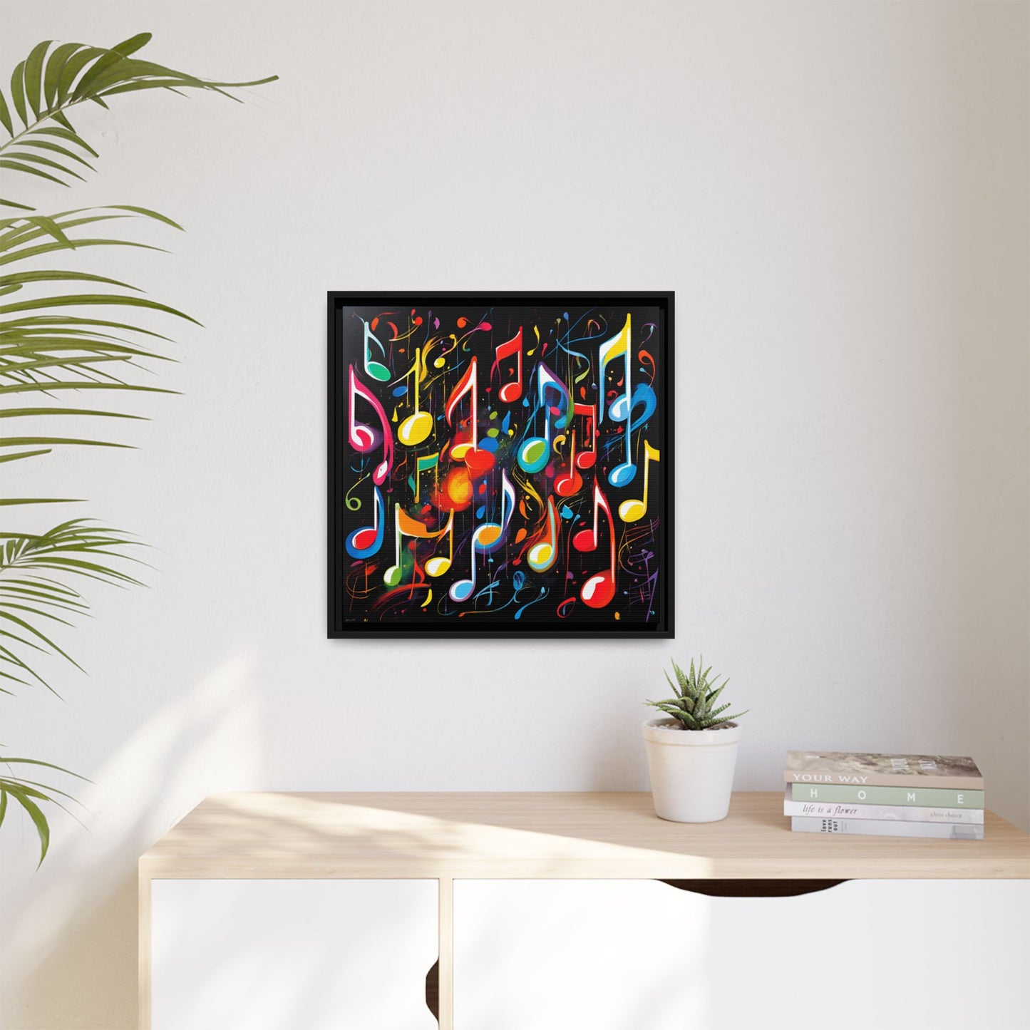 Modern Music-Themed Print Abstract Design Unique Framed Canvas Print Treble Clef Note Wall Art Music Lover Gift Decor 3 frame colors