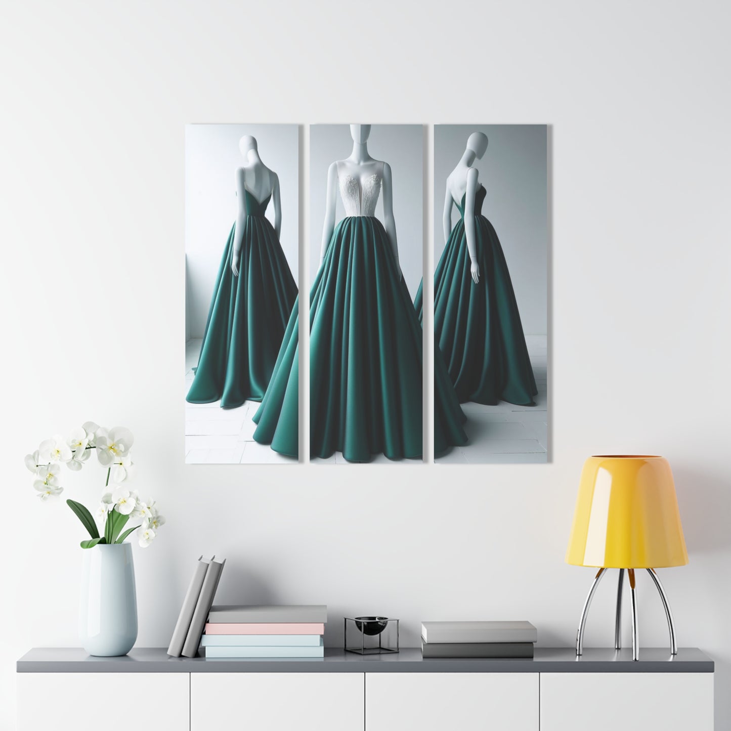 Fashion Formal Runway Dress Design Triptych Acrylic Print Wall Art Unique Fashion Designer Style Decor