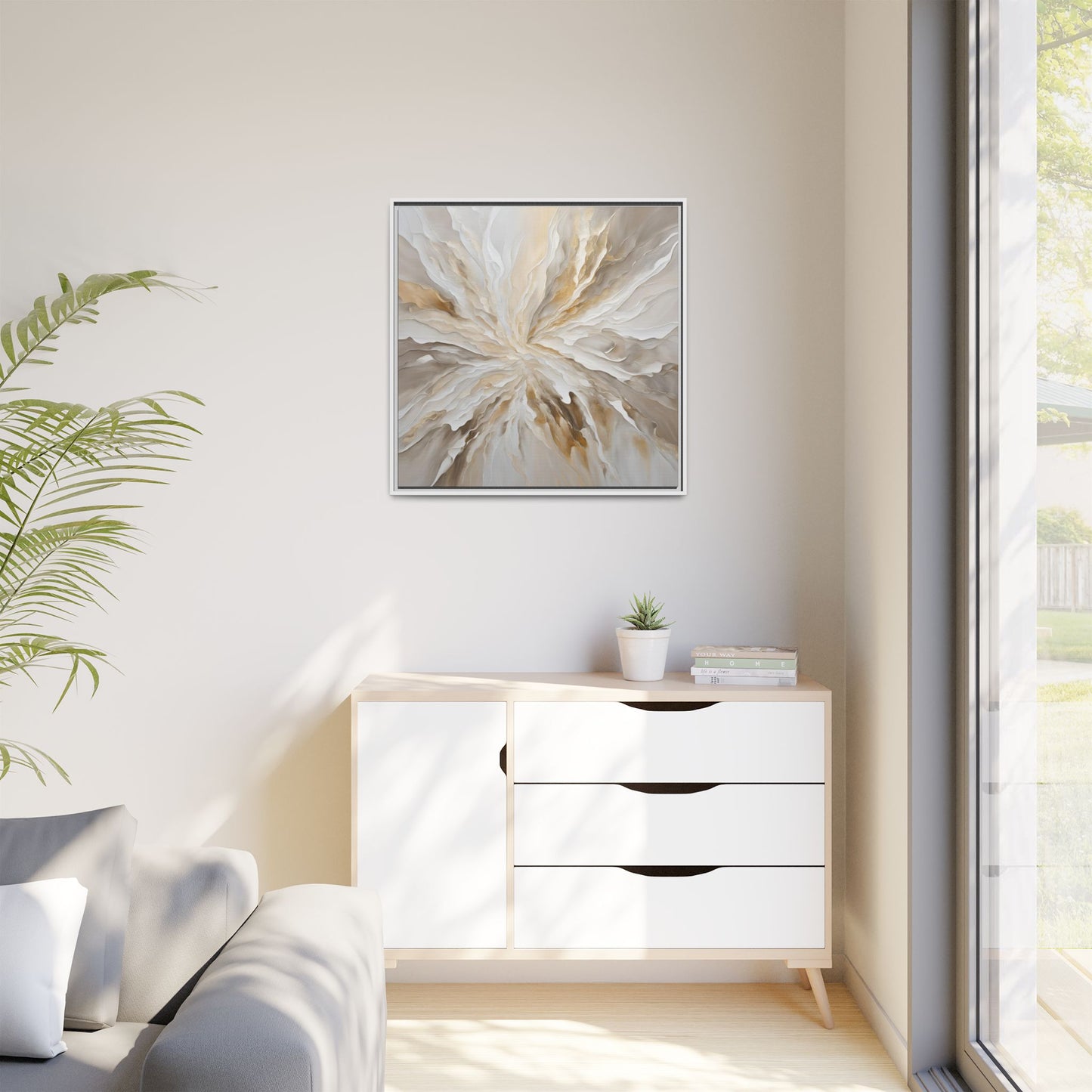 Modern Abstract Floral Design Unique Framed Canvas Wall Art Starburst Gift Nature Lover Gift Garden Lover Gift 3 frame colors