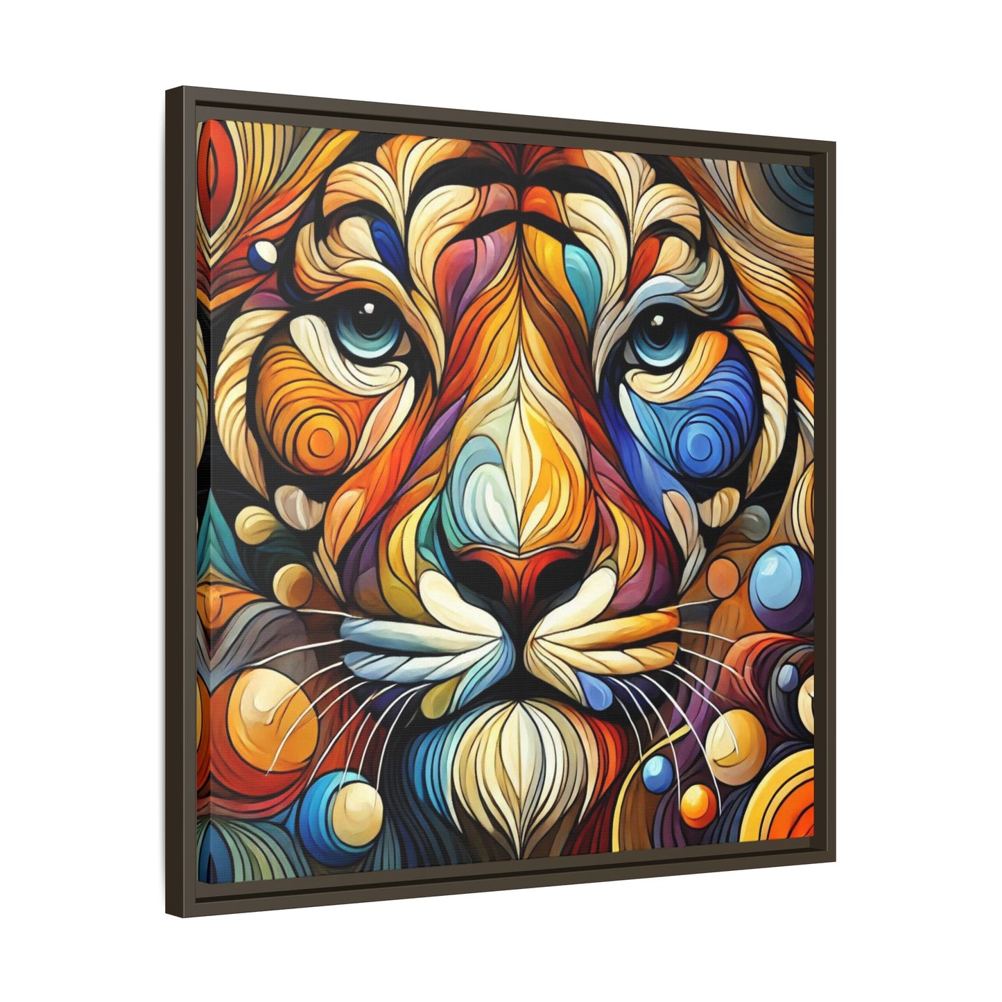 Modern Lion Face Print Abstract Design Unique Framed Canvas Print King of Jungle Wall Art Animal Lover Nature Lover Decor 3 frame colors
