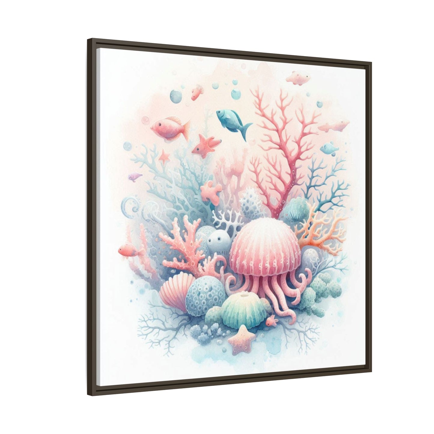 Whimsical Nursery Decor Pastel Underwater Design Unique Sweet Baby Room Framed Canvas Ocean Fish Print Unisex Baby Shower Sea Urchin Gift