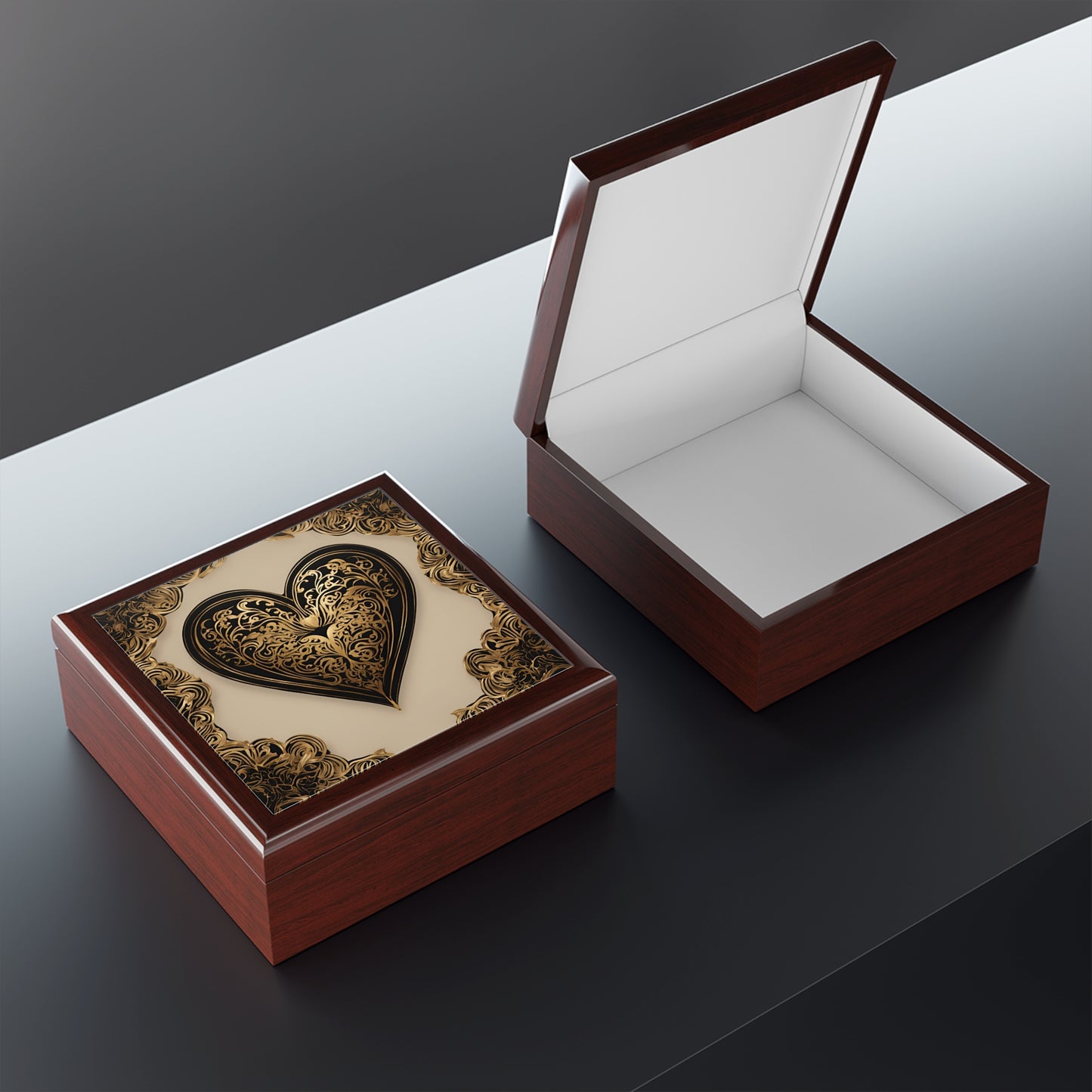 Unique Heart Art Print Design Jewelry Box Trinket Box Bedroom Dresser Decor Vanity Gift Box - 3 colors to choose from