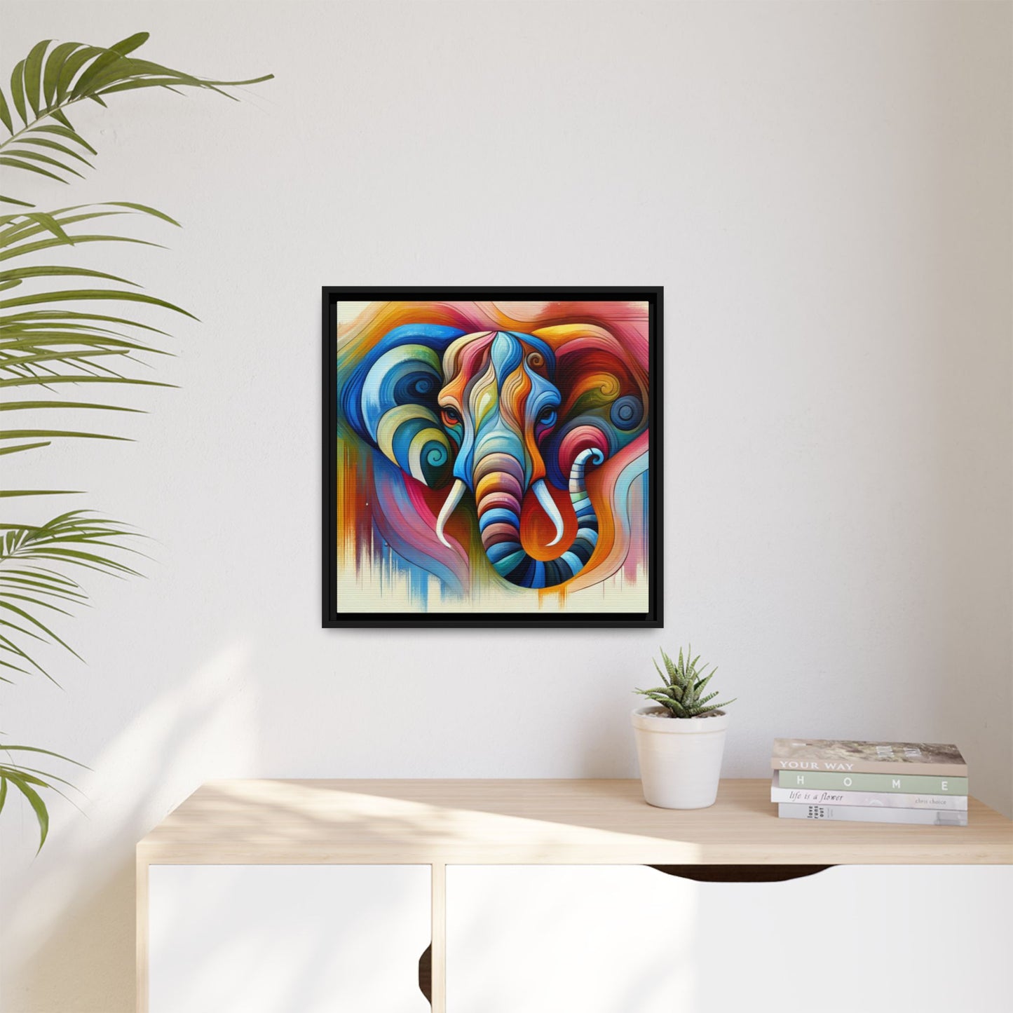 Modern Elephant Print Abstract Design Unique Framed Canvas Print African Wall Art Animal Lover Gift Nature Lover Decor 3 frame colors