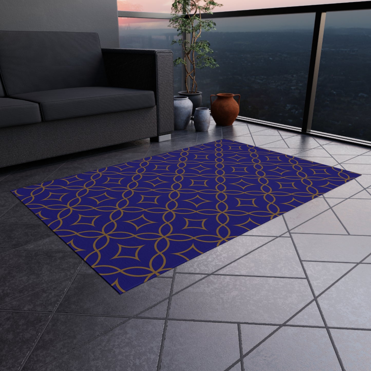 Chenille Outdoor Rug with No-Skid Backing Cozy Blue Outdoor Carpet Patio Decor Gazebo Rug Pool Area Decor Outdoor Kitchen Carpet
