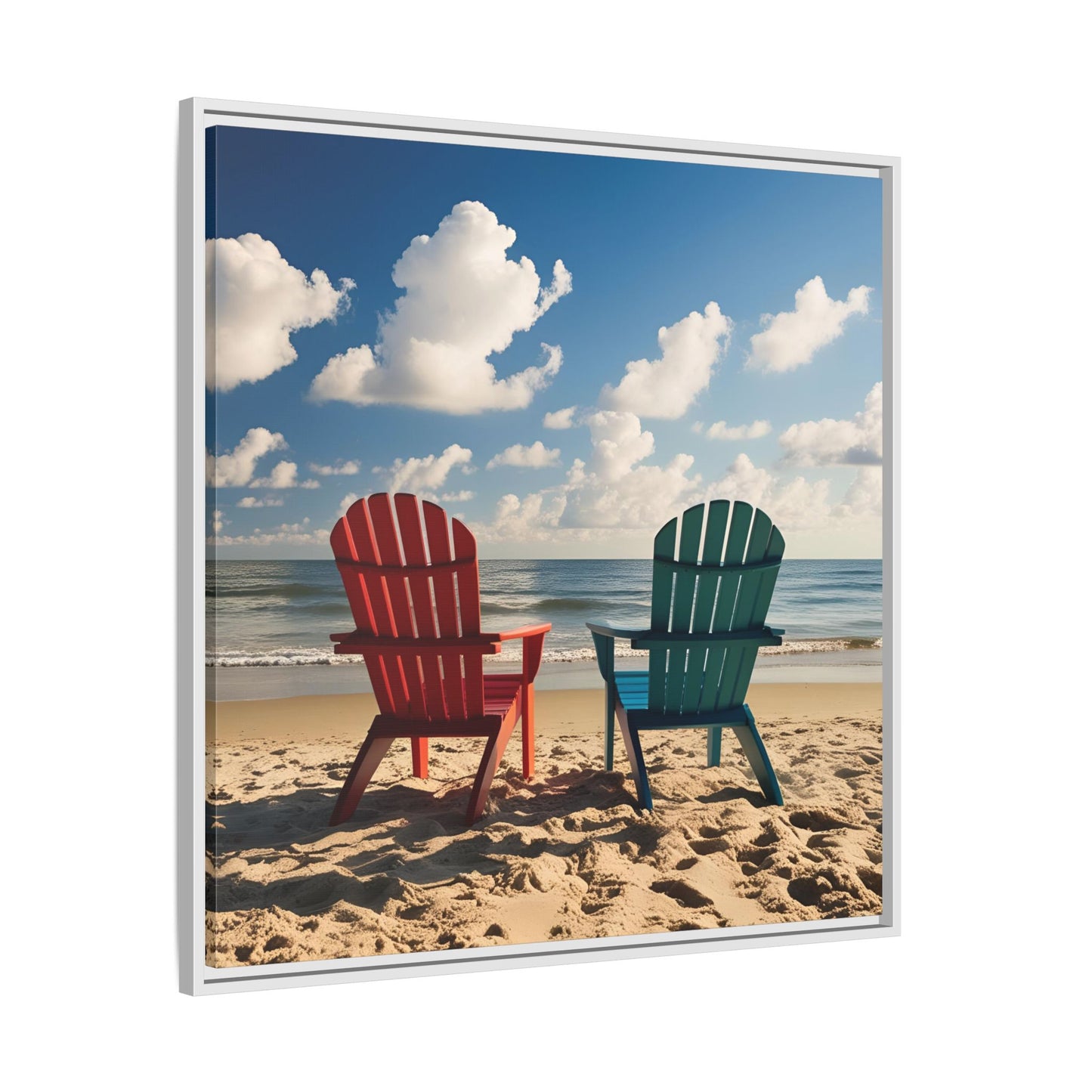 Chairs on the Beach Calm Sunny Day Framed Canvas Wall Art Beach Lover Vacation Oceanic Gift Nature Lover Peaceful Zen Gift 3 frame colors