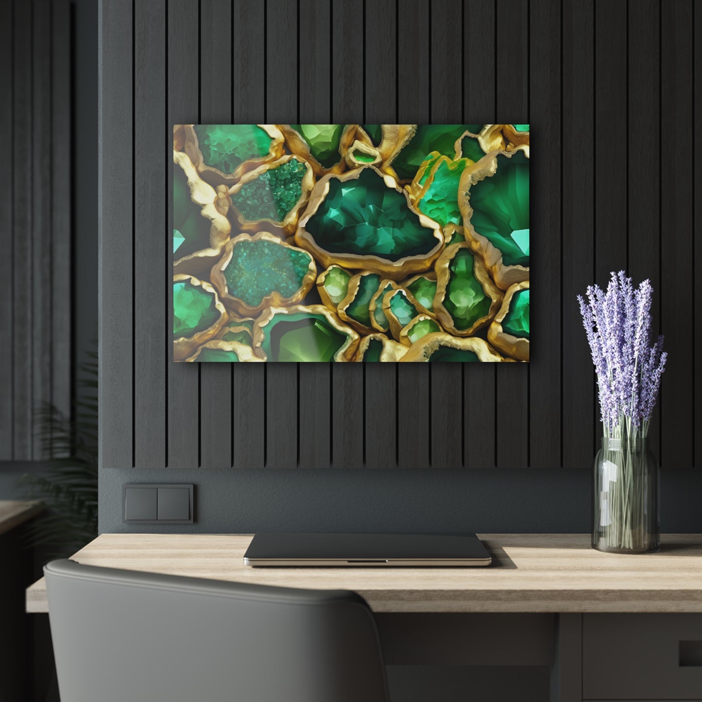 Large Geode-Inspired Design Acrylic Print with French Cleat Emerald-look Nature Wall Art Rock Lover Relaxing Artwork Modern Home Decor
