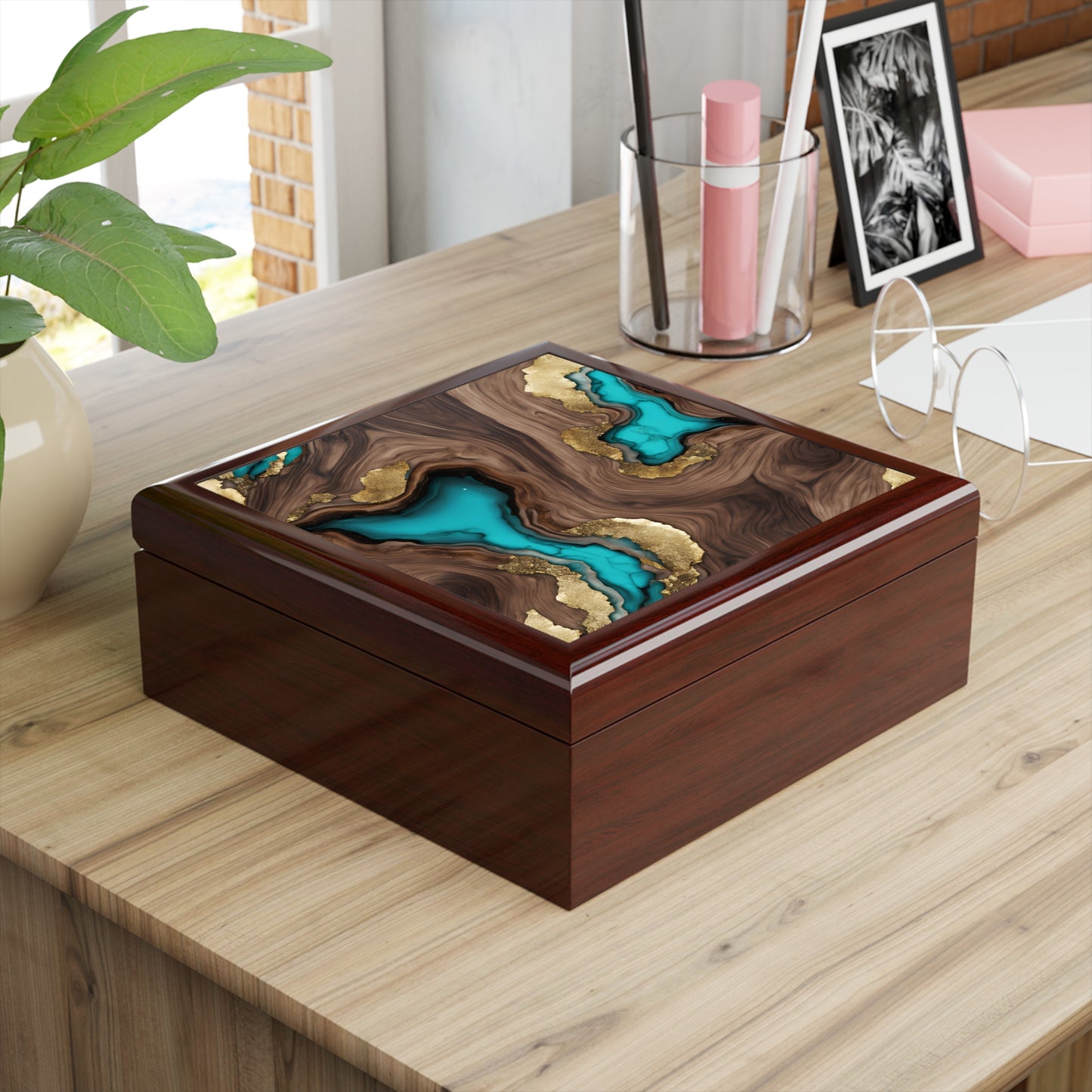 Unique Art Print Design Jewelry Box Trinket Box Bedroom Dresser Decor Vanity Gift Box - 3 colors to choose from