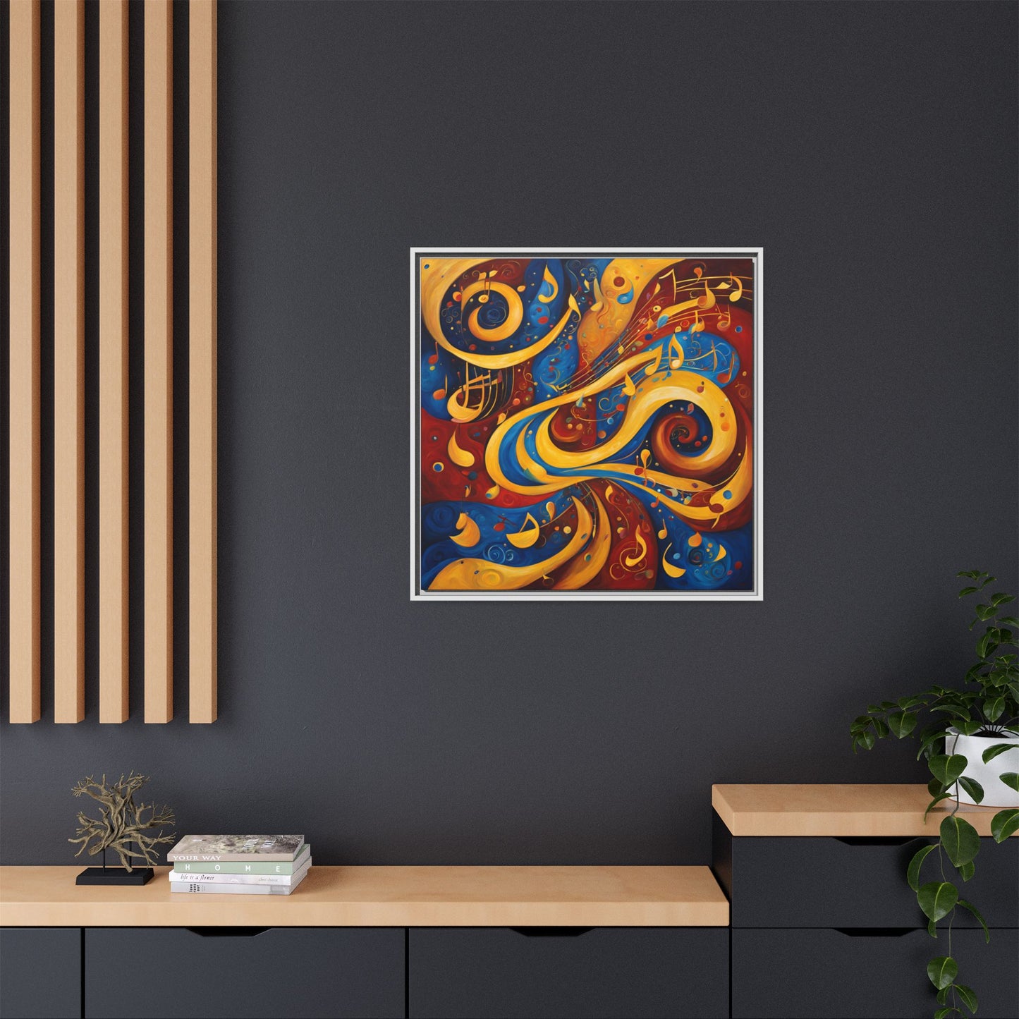 Modern Music-Themed Print Abstract Design Unique Framed Canvas Print Treble Clef Note Wall Art Music Lover Gift Decor 3 frame colors