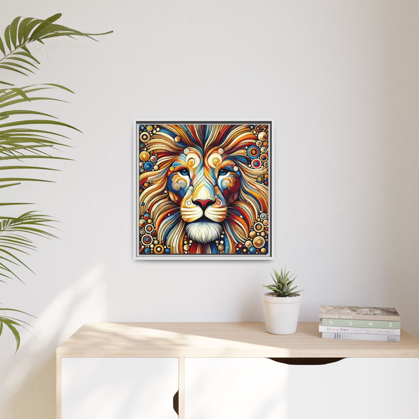 Modern Lion Print Abstract Design Unique Framed Canvas Print King of Jungle Wall Art Animal Lover Gift Nature Lover Decor 3 frame colors