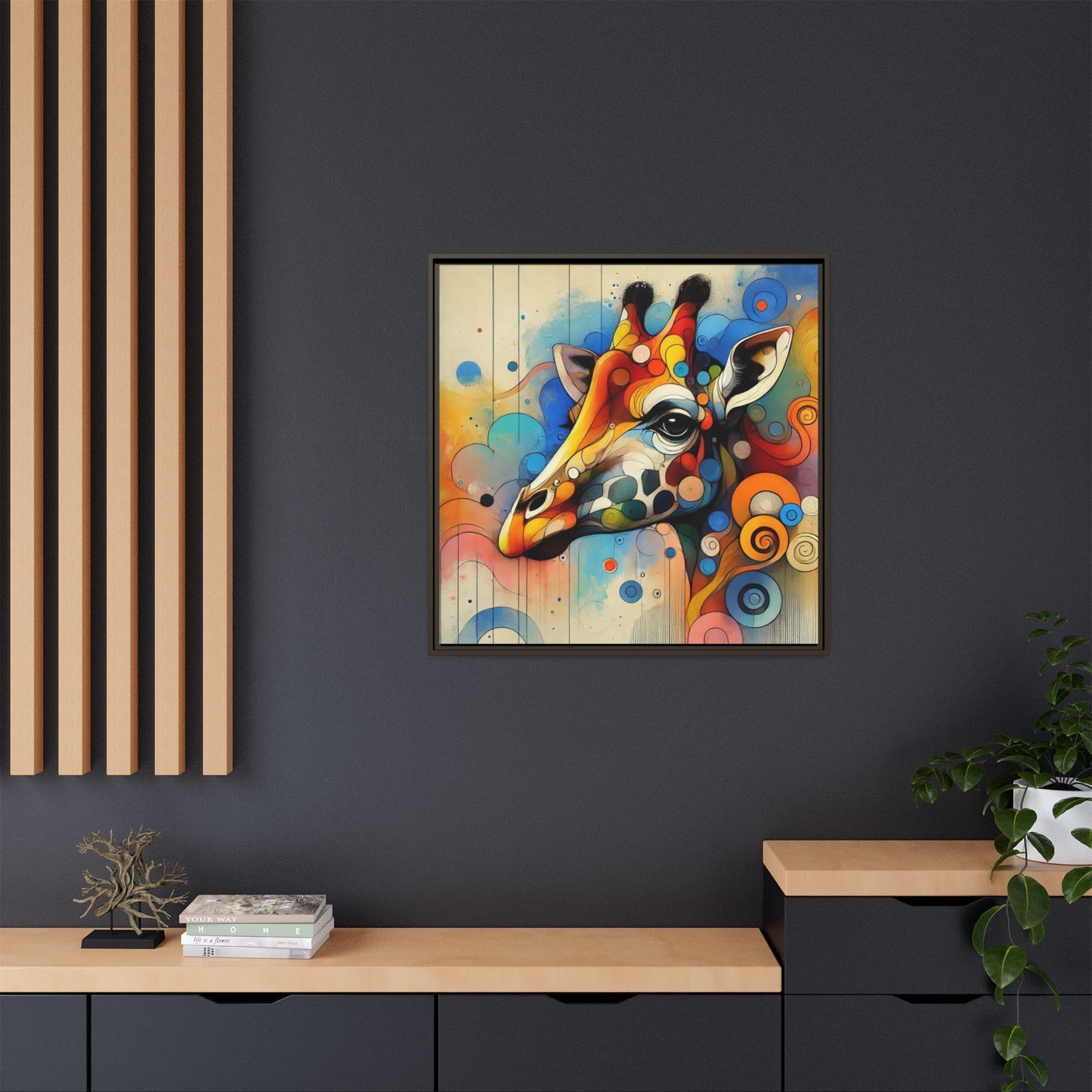 Modern Giraffe Print Abstract Design Unique Framed Canvas Print African Wall Art Animal Lover Gift Nature Lover Decor 3 frame colors