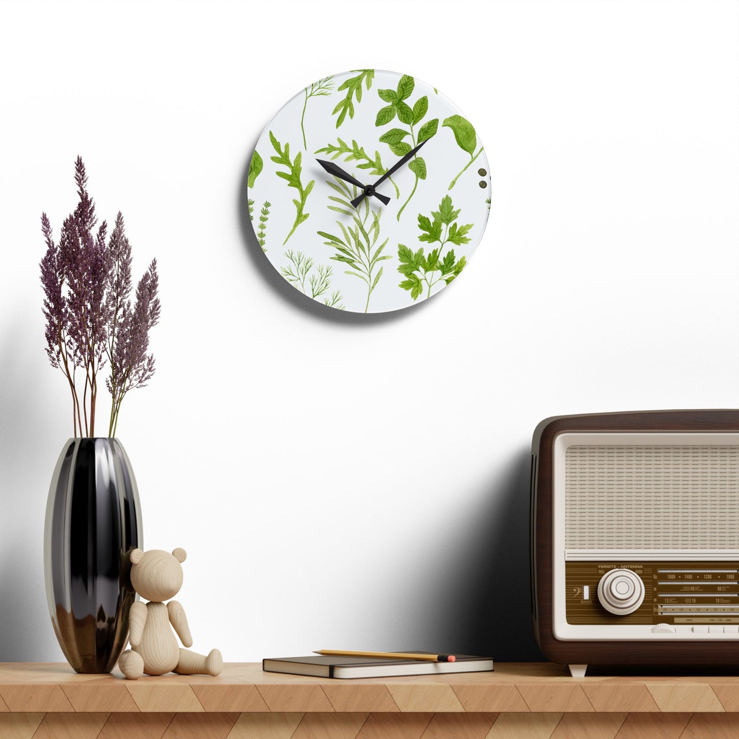 Herb Garden Design Acrylic Clock Unique Colorful Wall Clock for Kitchen or Living Room Nature Lover Field of Flowers Gardener Gift