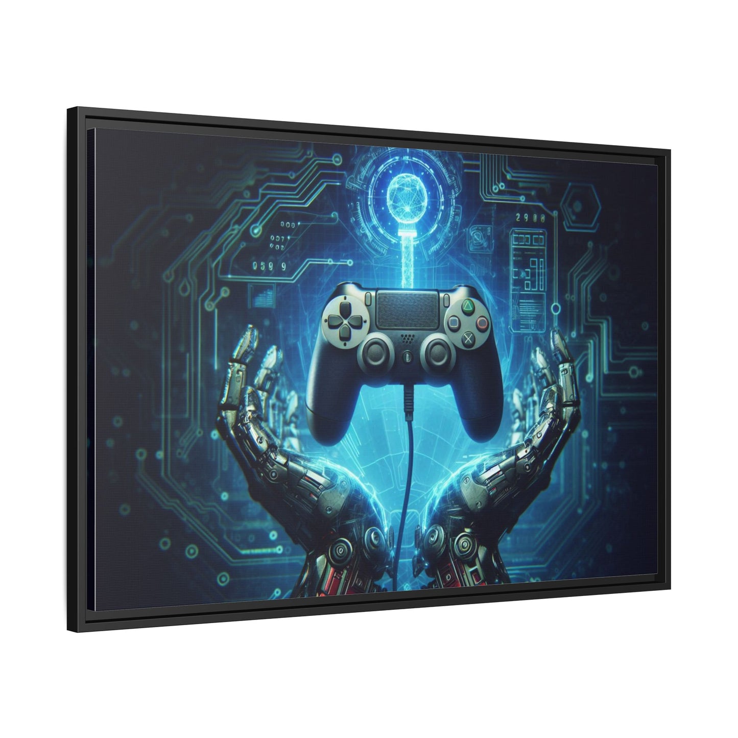 Gamer Themed Unique Framed AI Canvas Print Wall Art Video Game Lover Futuristic Digital Style Gift Cyber Geek Matrix Decor 3 frame colors