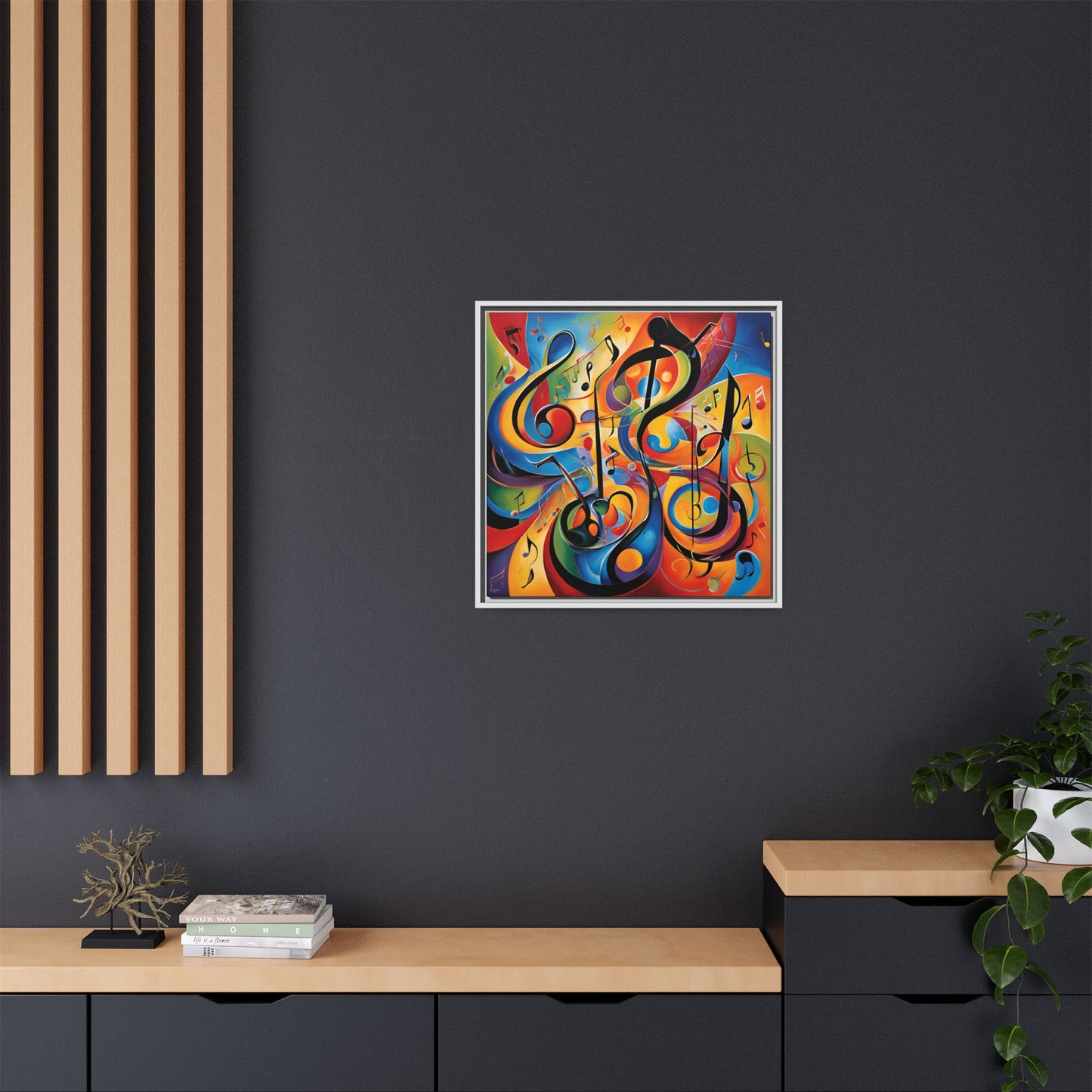 Modern Music-Themed Print Abstract Design Unique Framed Canvas Print Treble Clef Note Wall Art Music Lover Gift Decor 3 frame colors