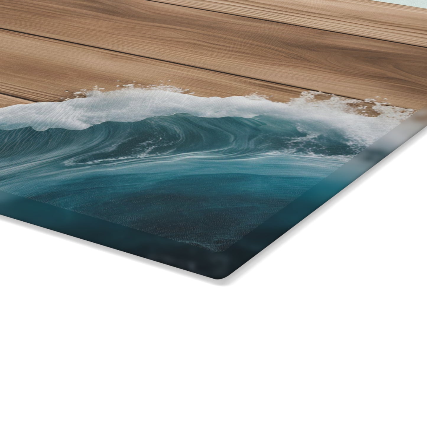 Beachy Kitchen Decor Glass Cutting Board Serving Tray with Wave Design Cutting Board Gift for Home Cook Fun Charcuterie Board