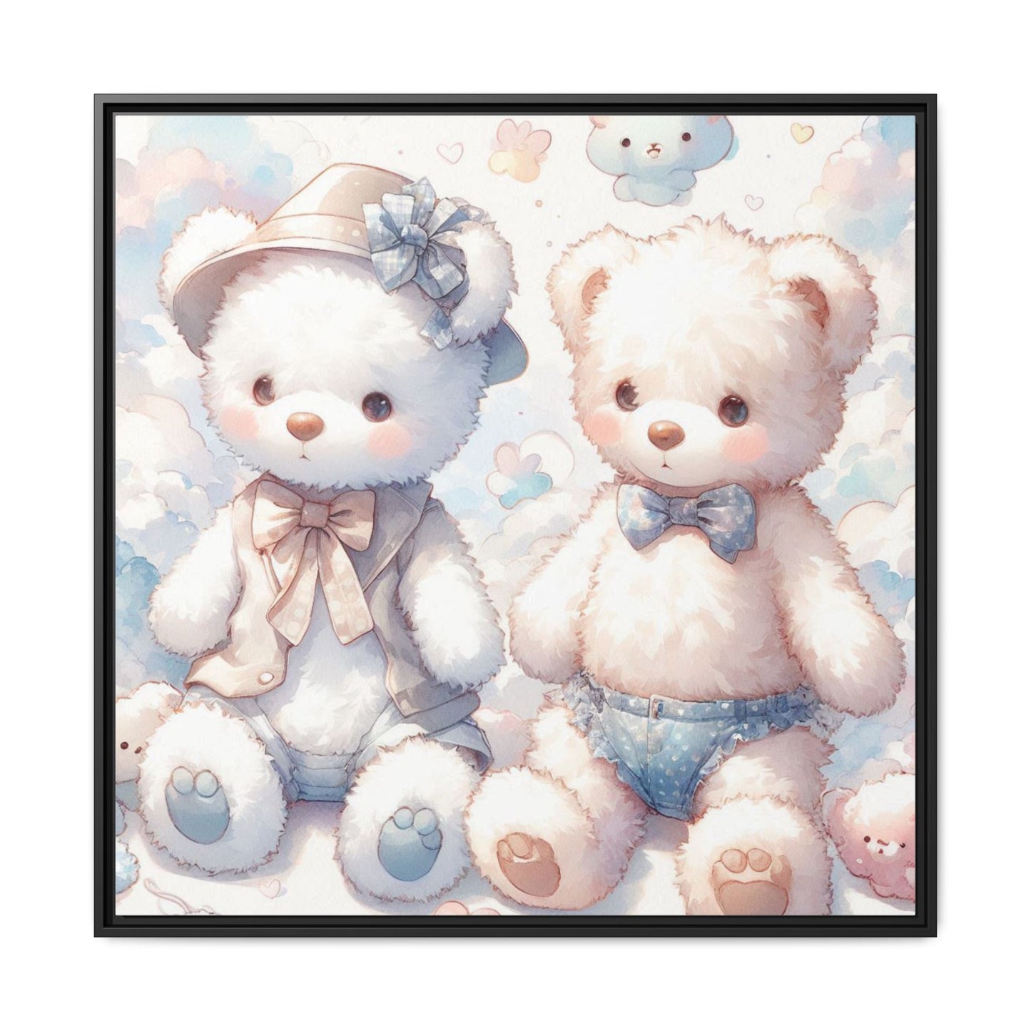 Whimsical Nursery Decor Pastel Floral Teddy Bear Design Wall Art Unique Sweet Baby Room Framed Canvas Print Unisex Baby Shower Gift