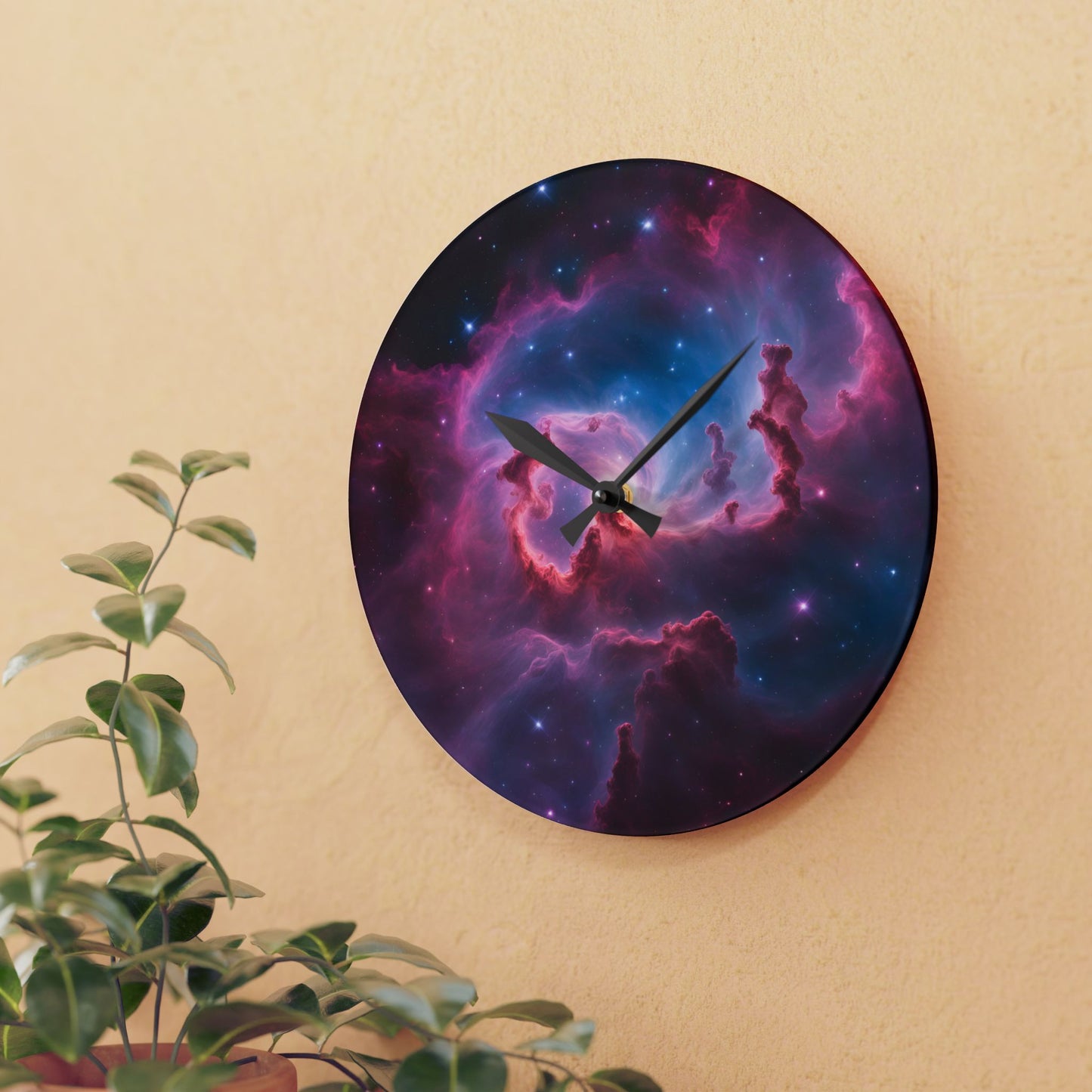 Celestial Deep Space Galaxy Design Acrylic Office Clock Unique Colorful Wall Clock for Kitchen or Living Room Outerspace Image Sci-Fi Gift