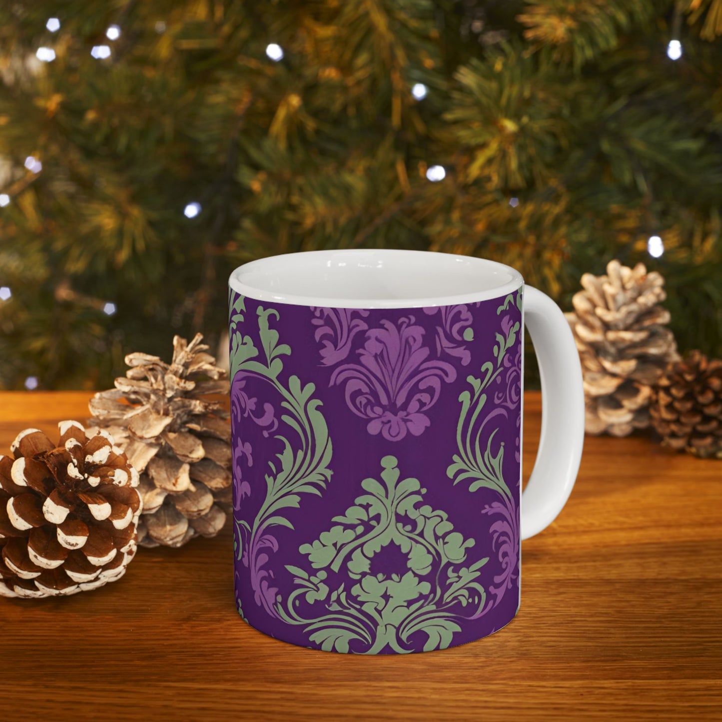 Elegant Damask Pattern Ceramic Mug Vintage Royal Purple Mug