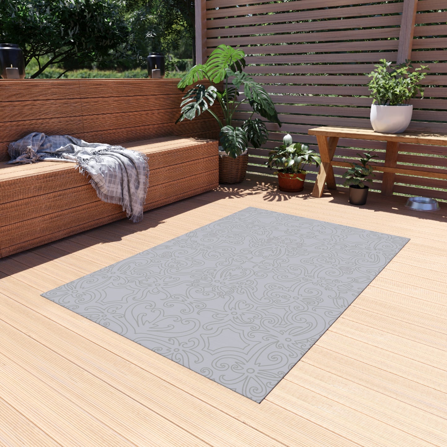 Chenille Outdoor Rug with No-Skid Backing Cozy Grey Outdoor Carpet Patio Decor Gazebo Rug Pool Area Decor Outdoor Kitchen Carpet