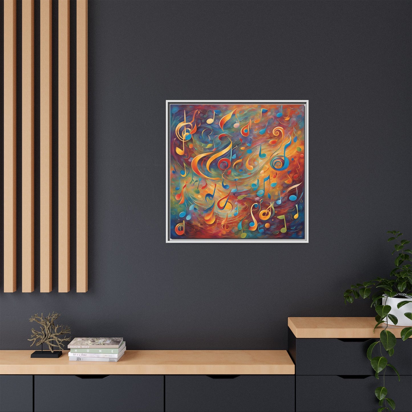 Modern Music-Themed Print Abstract Design Unique Framed Canvas Print Treble Clef Note Wall Art Music Lover Gift Decor 3 frame colors