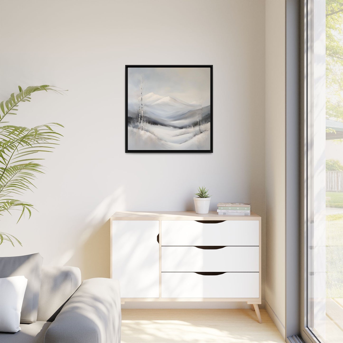 Modern Abstract Mountain Design Unique Framed Canvas Wall Art Snowy Gift Nature Lover Gift 3 frame colors