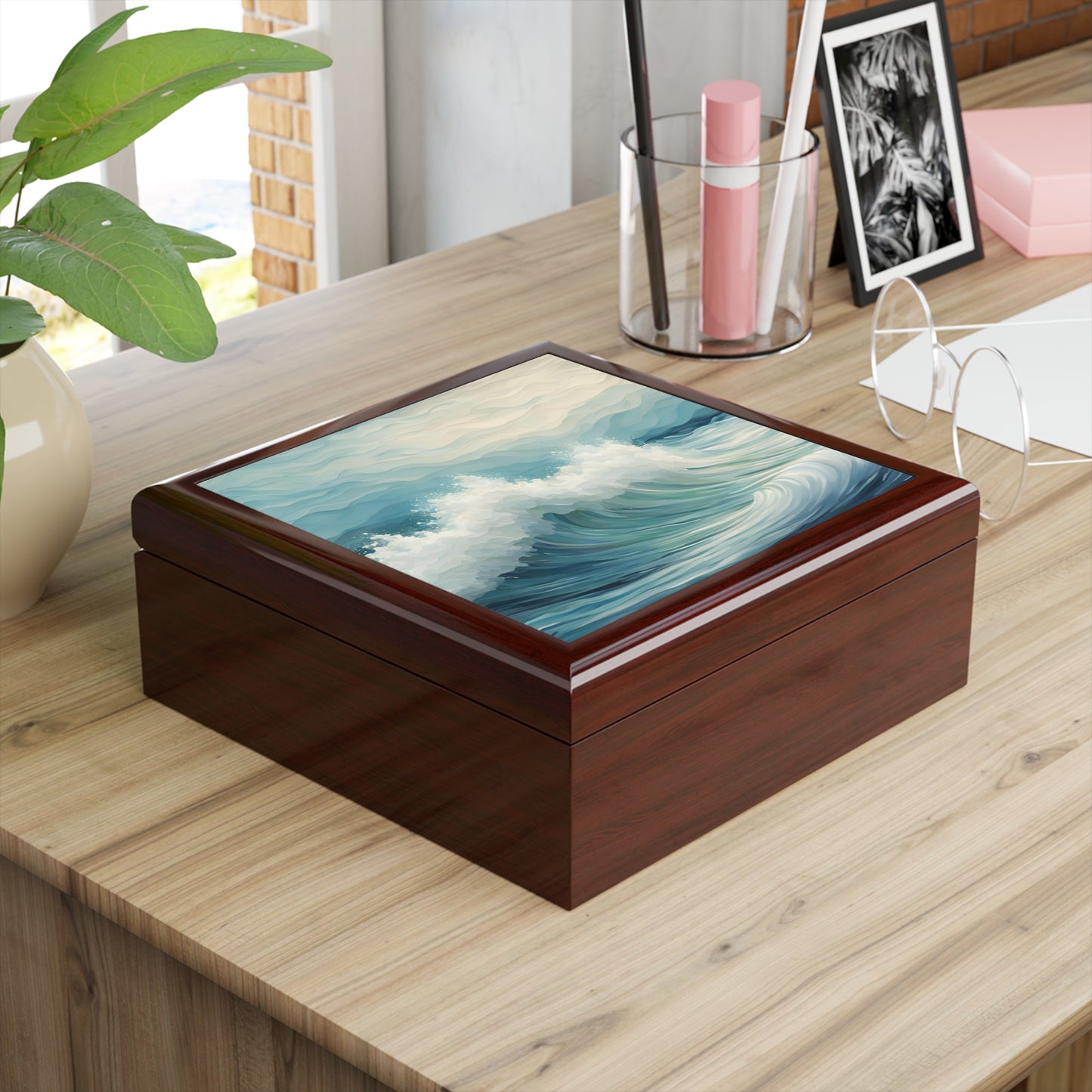 Unique Jewelry Box Ocean Waves Design Trinket Box Bedroom Dresser Beachy Decor Vanity Gift Box - 3 colors to choose from