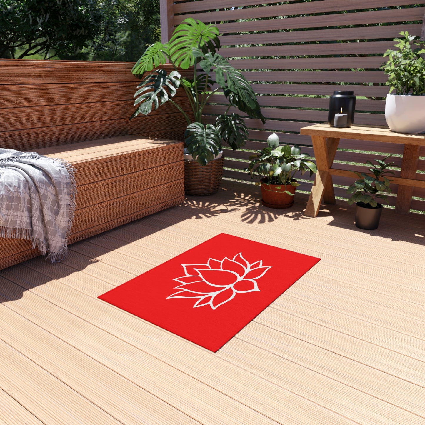 Zen Chenille Outdoor Rug with No-Skid Backing Cozy Outdoor Carpet Lotus Blossom Patio Decor Gazebo Rug Pool Area Decor Outdoor Kitchen Rug