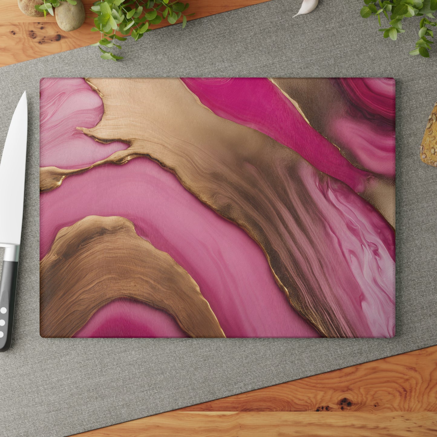 Kitchen Decor Glass Cutting Board Serving Tray with Quartz-look Design Cutting Board Gift for Home Cook Fun Marble-look Charcuterie Board