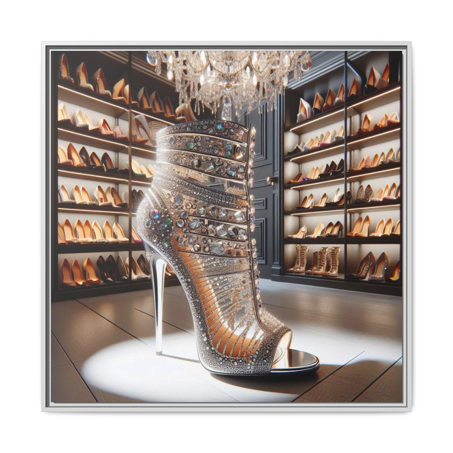 High Heel Shoe Framed Canvas Print Wall Art Unique Fashion Designer Style Haute Couture Shoe Lover Fashionista Gift Decor 3 Frame Colors