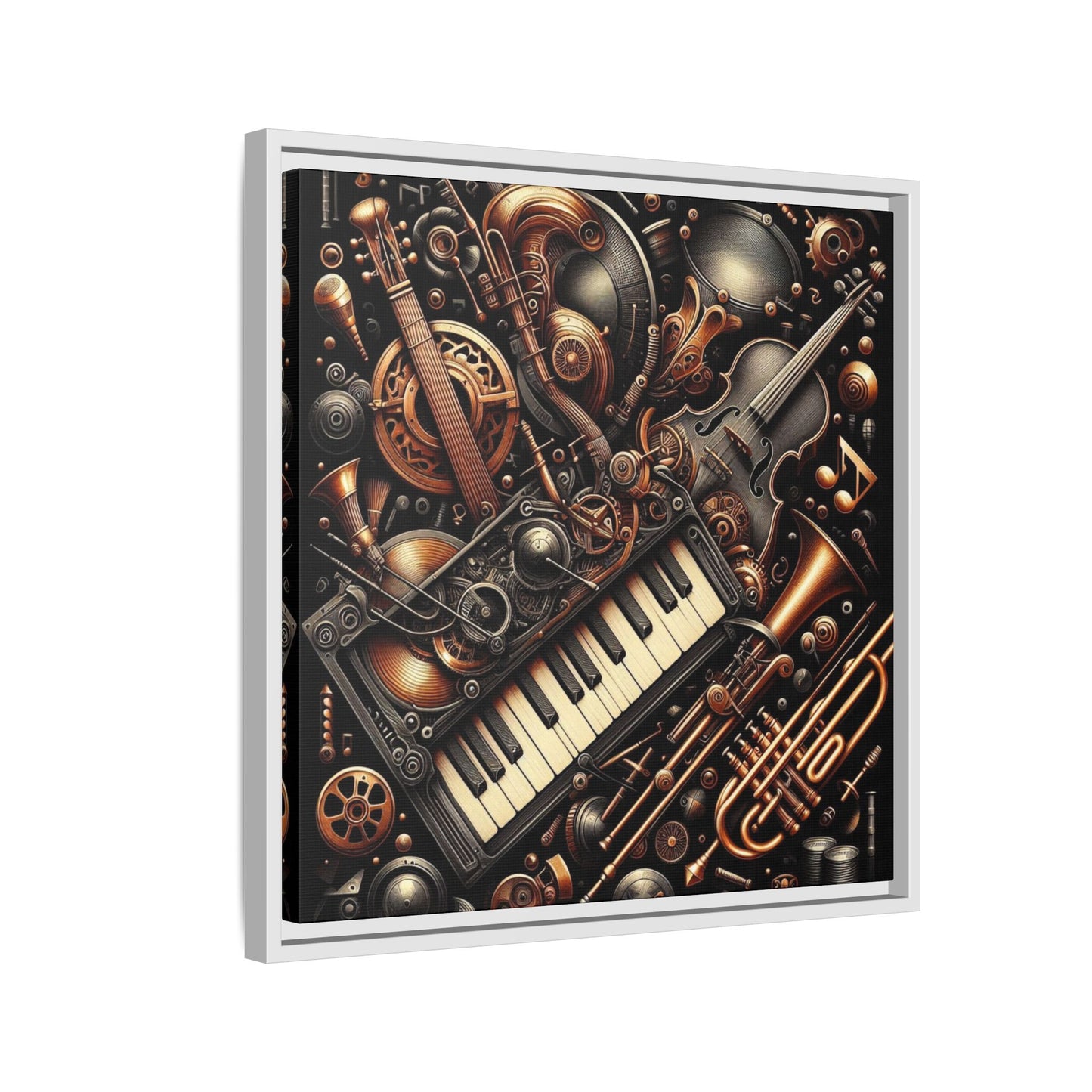 Modern Music-Themed Steampunk Style Print Abstract Design Unique Framed Canvas Print Wall Art Music Lover Gift Decor 3 frame colors