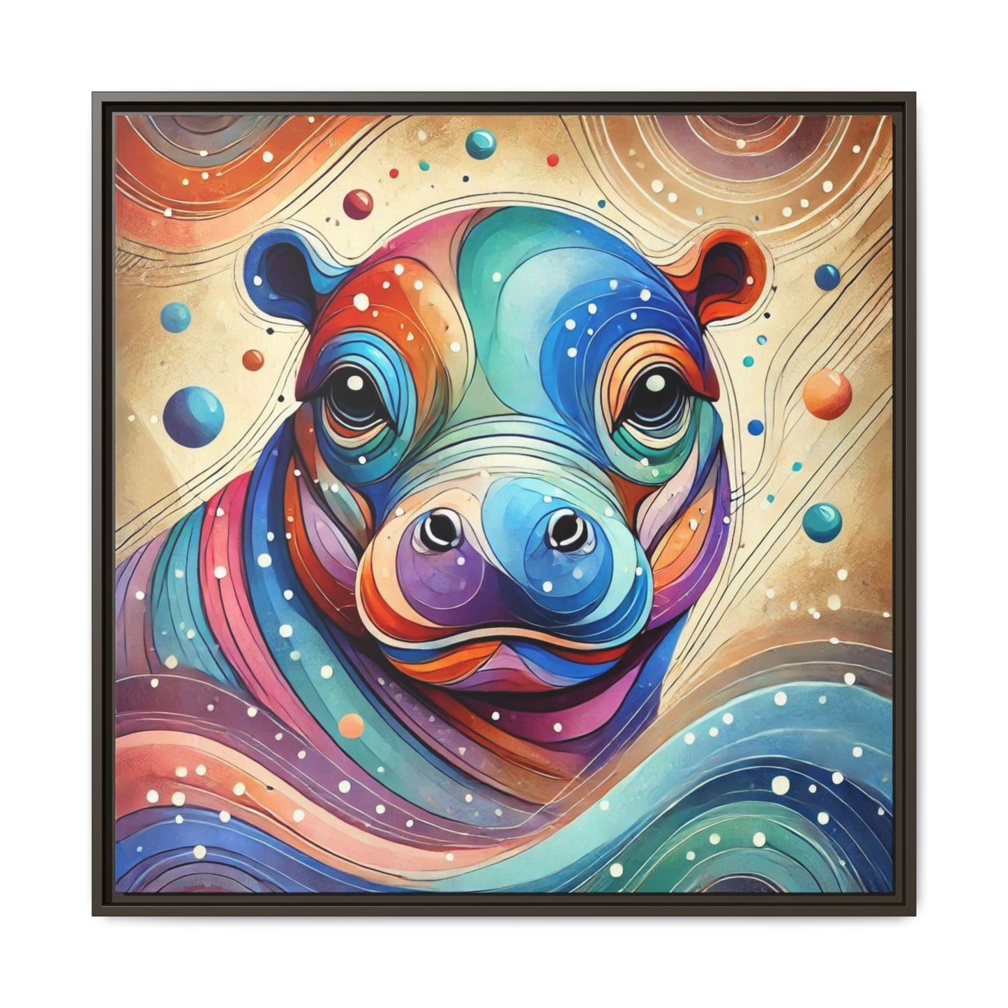 Modern Hippo Print Abstract Design Unique Framed Canvas Print Baby Hippo Wall Art Animal Lover Gift Nature Lover Decor 3 frame colors