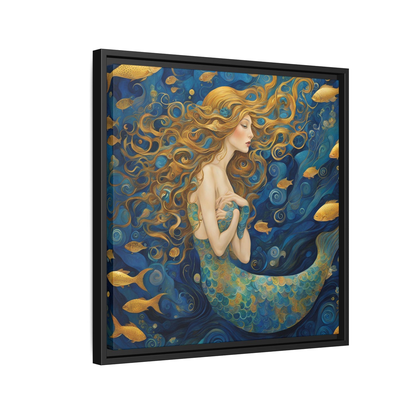 Modern Abstract Mermaid Design Unique Framed Canvas Oceanic Wall Art Underwater Gold Fish Anime Gift Nature Lover Gift 3 frame colors