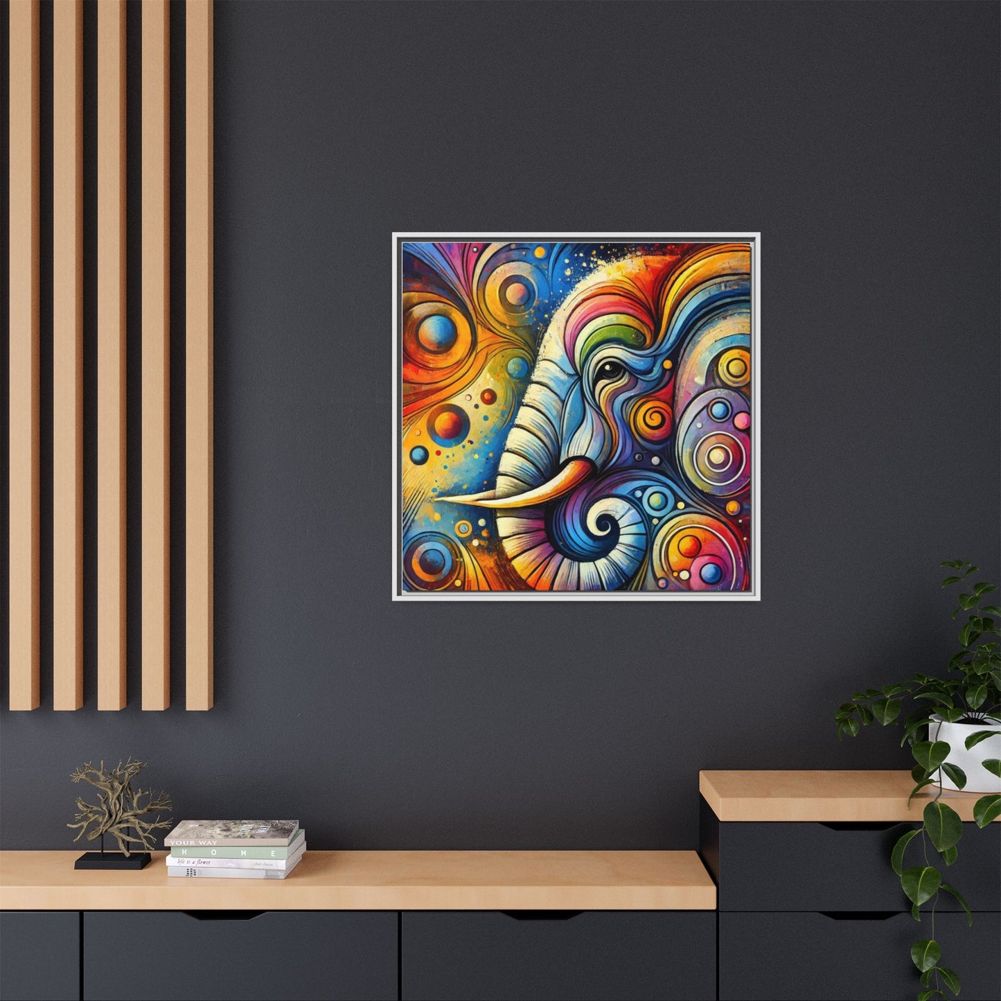 Modern Elephant Print Abstract Design Unique Framed Canvas Print African Wall Art Animal Lover Gift Nature Lover Decor 3 frame colors