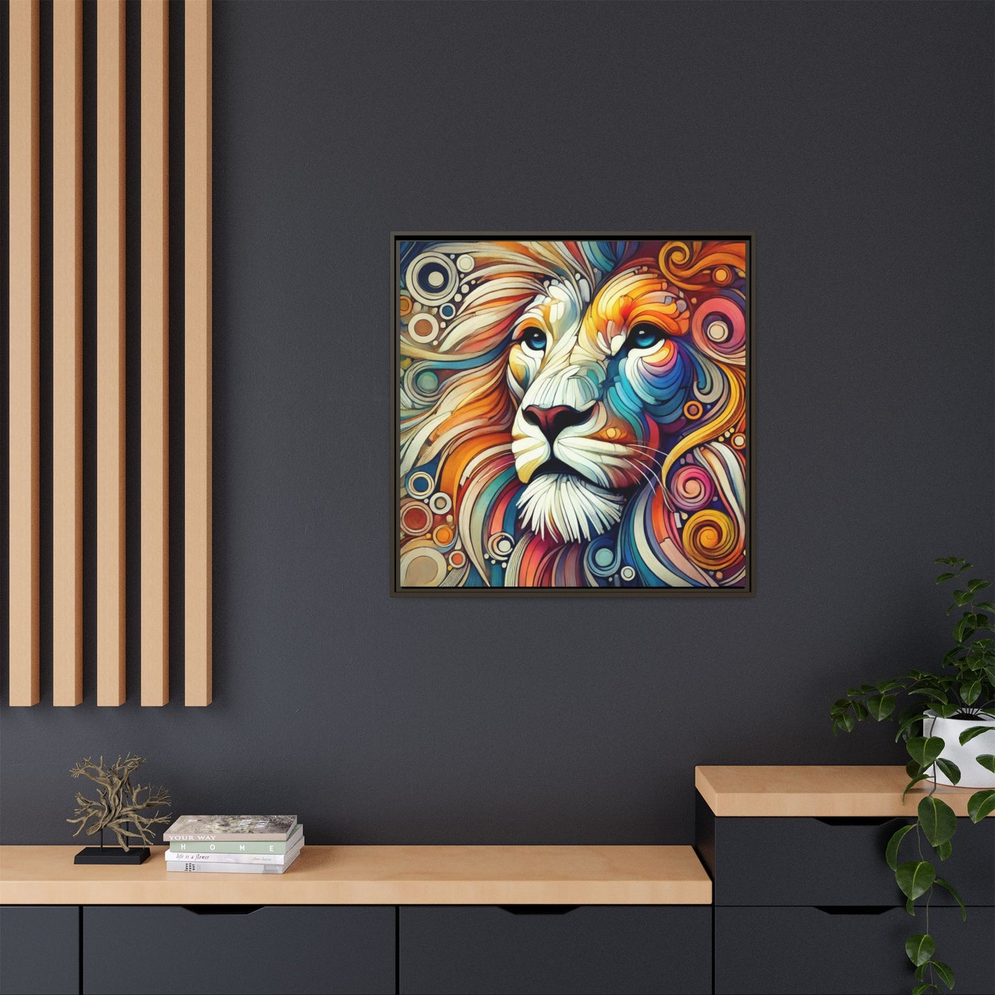 Modern Lion Print Abstract Design Unique Framed Canvas Print King of Jungle Wall Art Animal Lover Gift Nature Lover Decor 3 frame colors