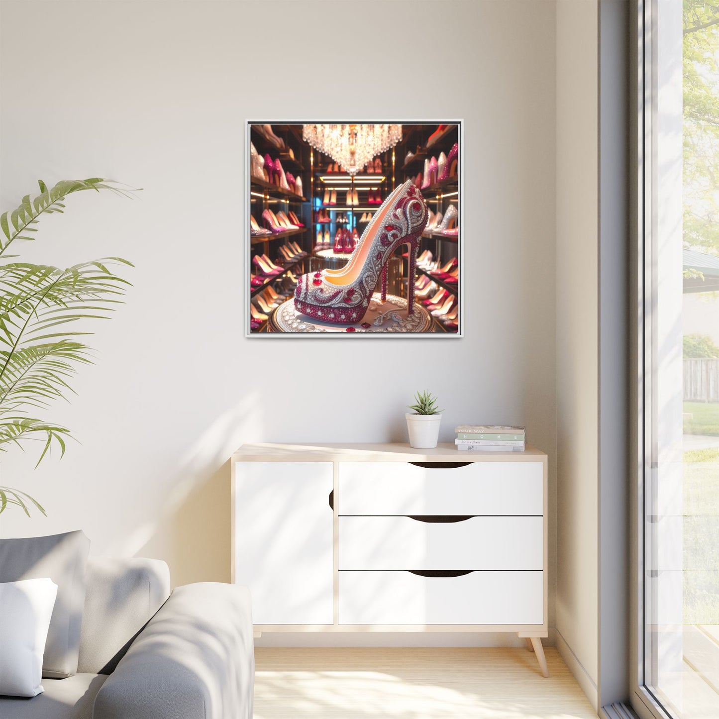 High Heel Shoe Framed Canvas Print Wall Art Unique Fashion Designer Style Haute Couture Shoe Lover Fashionista Gift Decor 3 Frame Colors