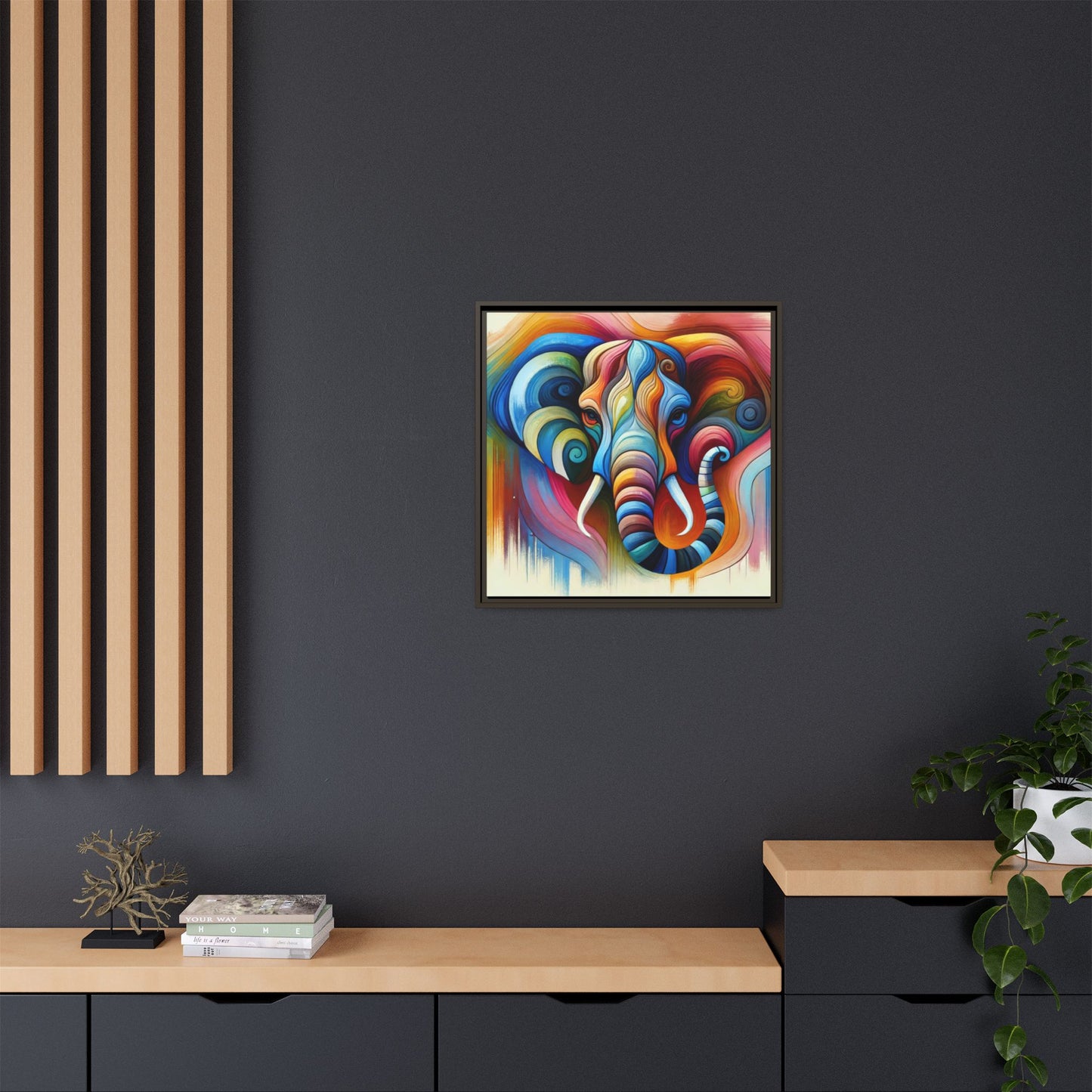 Modern Elephant Print Abstract Design Unique Framed Canvas Print African Wall Art Animal Lover Gift Nature Lover Decor 3 frame colors
