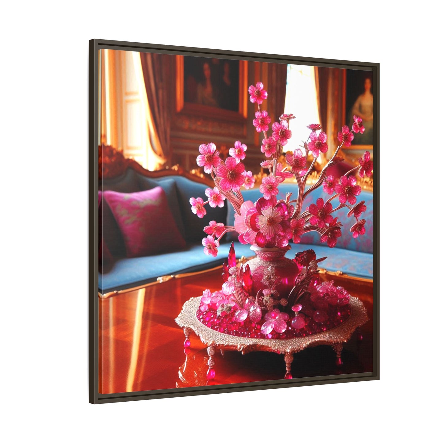 Pink Bejeweled Bonzai Tree Framed Canvas Print Wall Art Unique Nature Lover Asian Art Gift Decor 3 Frame Colors