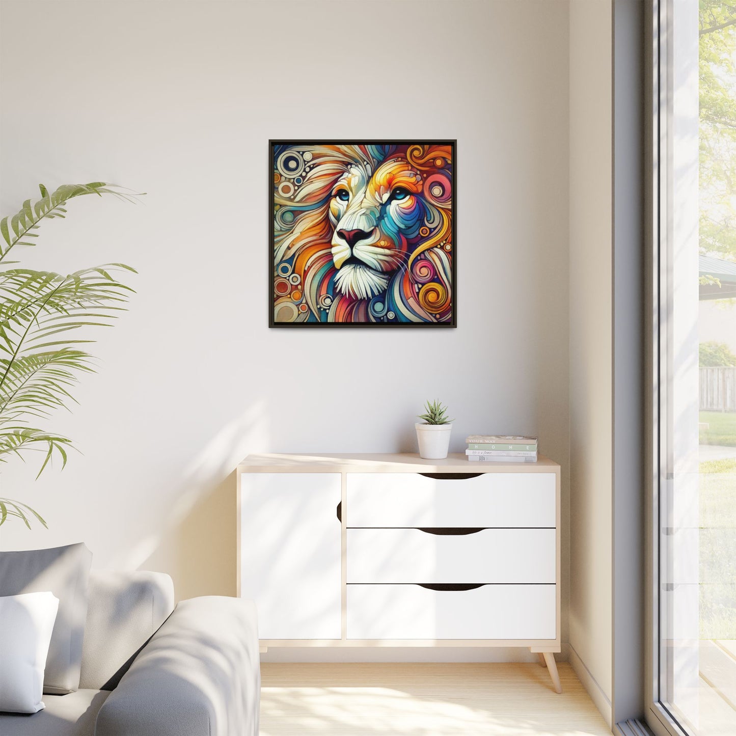 Modern Lion Print Abstract Design Unique Framed Canvas Print King of Jungle Wall Art Animal Lover Gift Nature Lover Decor 3 frame colors