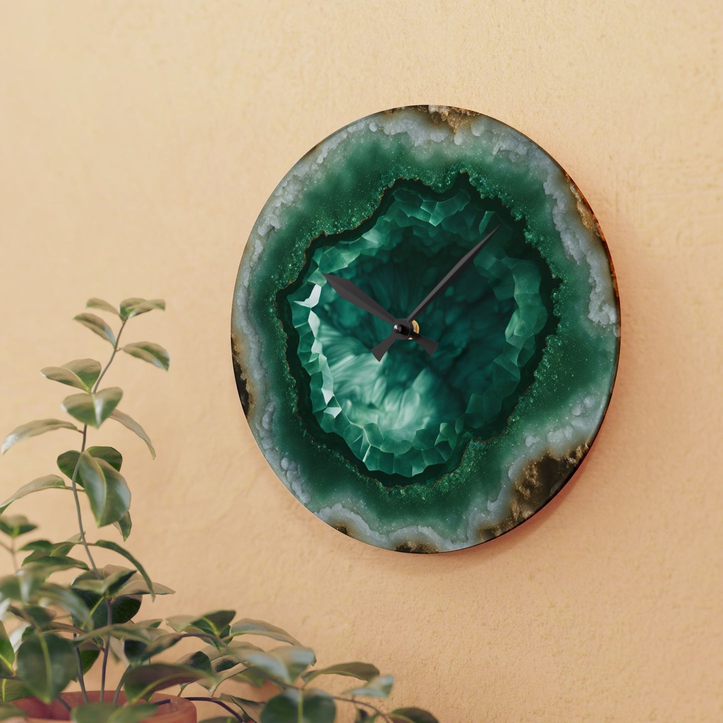 Green Quartz Crystal Geode Unique Design Acrylic Wall Clock Agate Crystal Lover Gemologist Gift Nature Lover Rock Gift