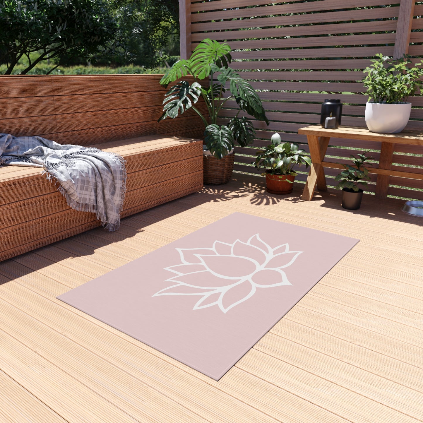 Zen Chenille Outdoor Rug with No-Skid Backing Cozy Outdoor Carpet Lotus Blossom Patio Decor Gazebo Rug Pool Area Decor Outdoor Kitchen Rug