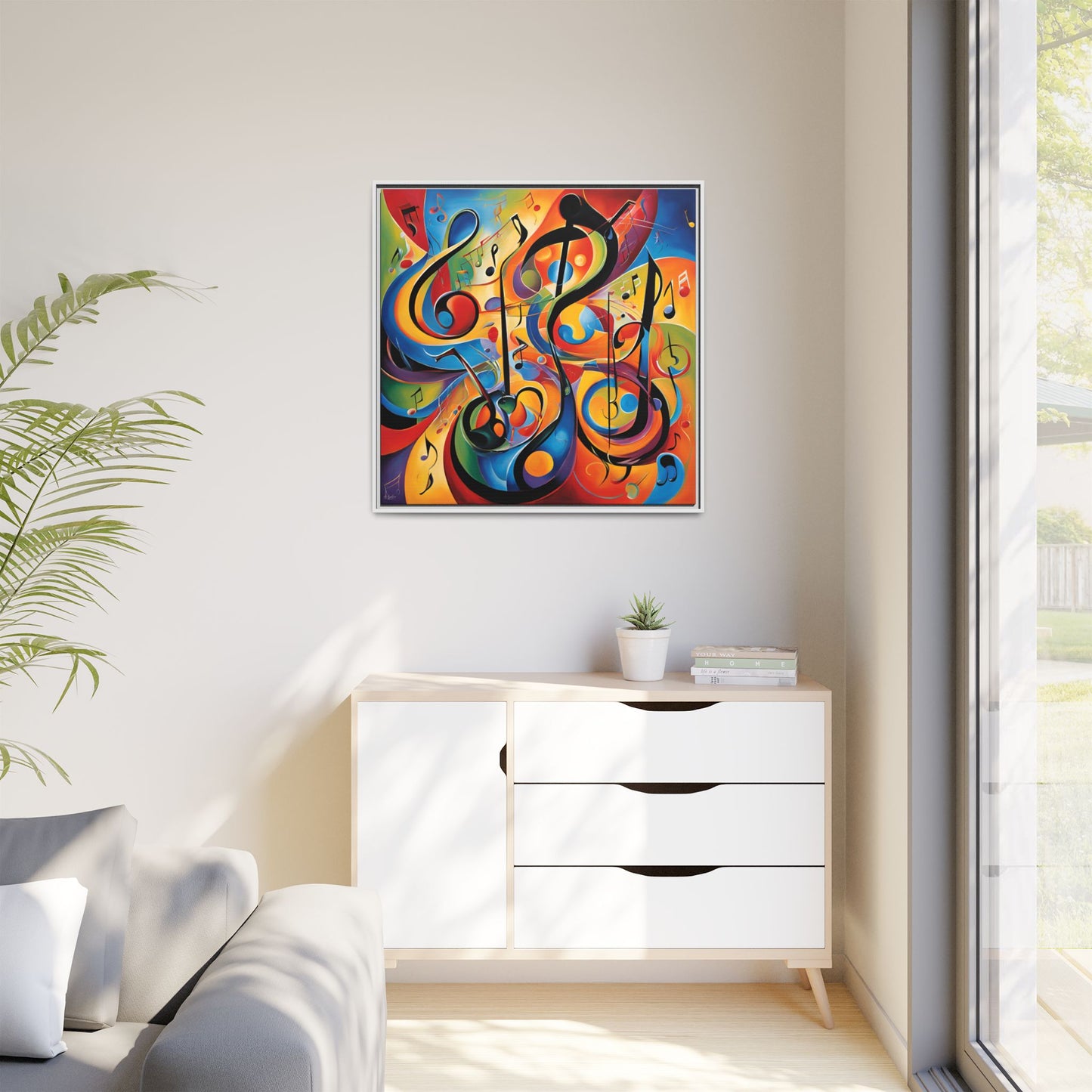 Modern Music-Themed Print Abstract Design Unique Framed Canvas Print Treble Clef Note Wall Art Music Lover Gift Decor 3 frame colors