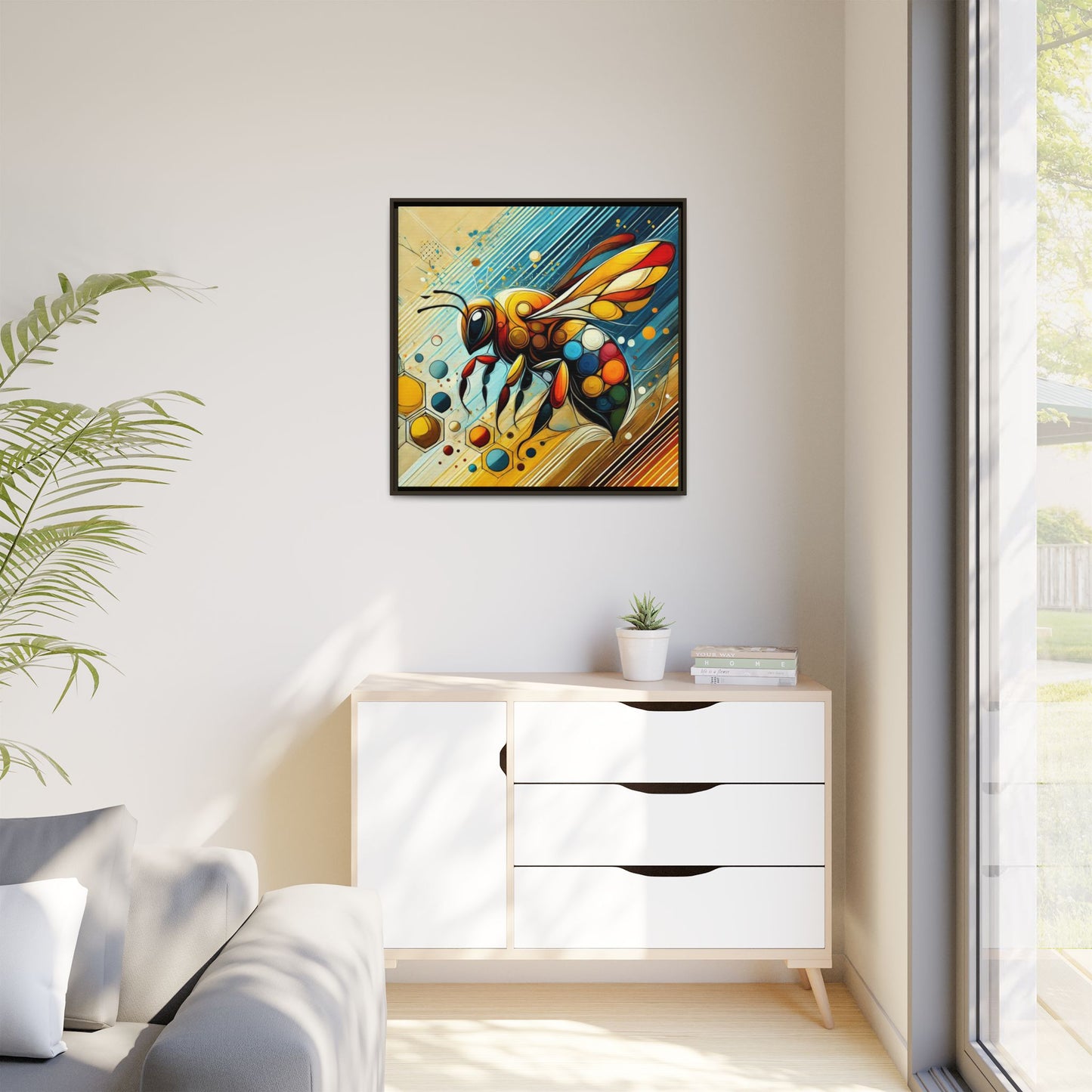 Modern Bee Print Abstract Design Unique Framed Canvas Print Insect Lover Wall Art Animal Lover Gift Nature Lover Decor 3 frame colors