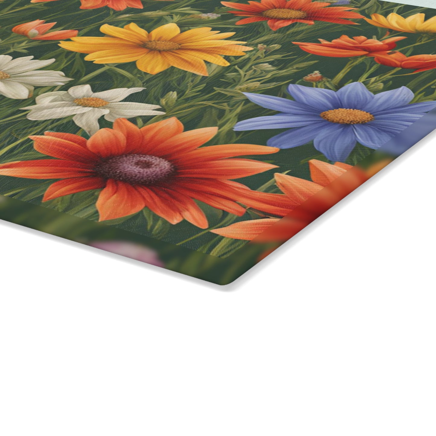 Kitchen Decor Glass Cutting Board Serving Tray with Daisy Design Floral Pattern Cutting Board Gift for Home Cook Charcuterie Board