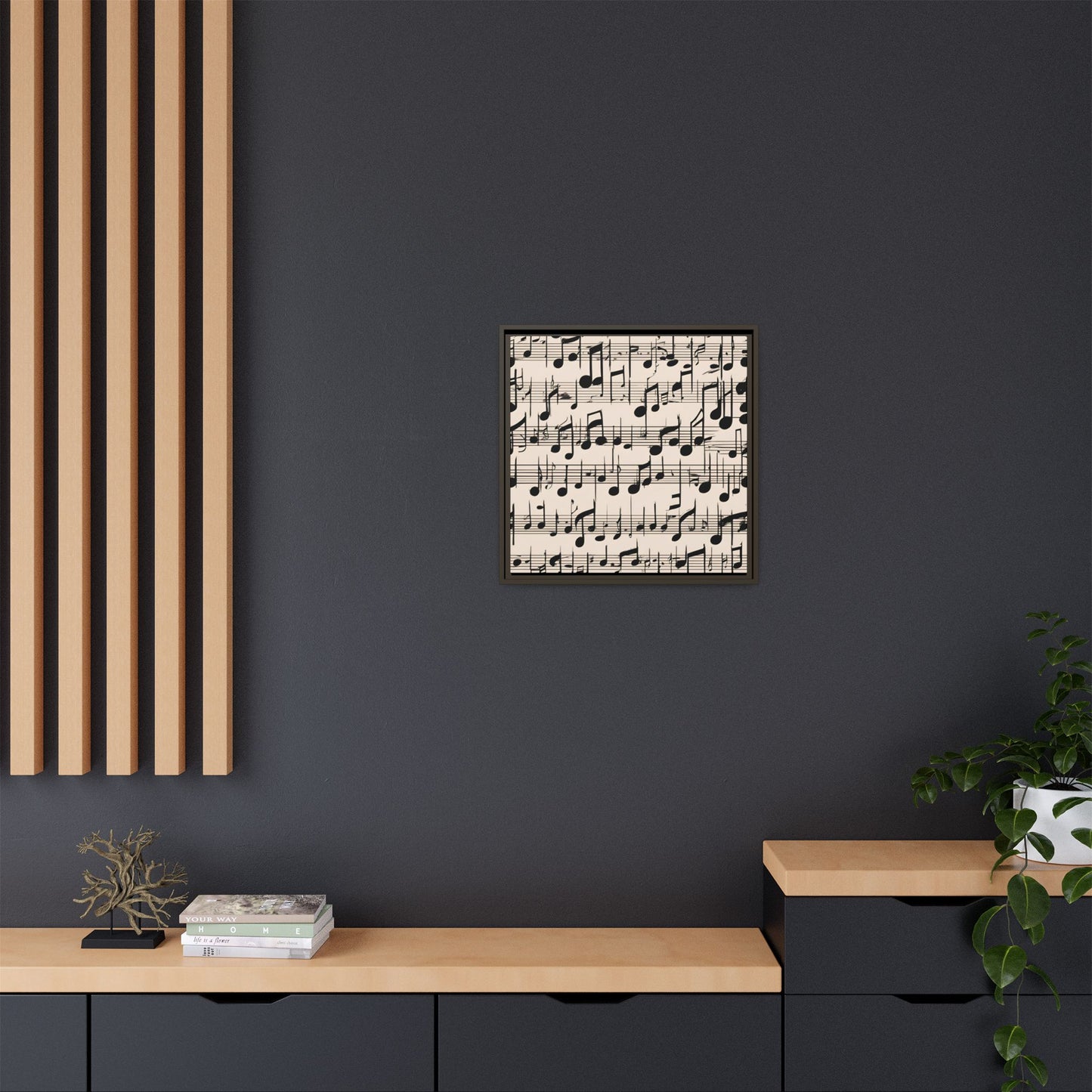 Music-Themed Print Abstract Sheet Music Design Unique Framed Canvas Print Treble Clef Note Wall Art Music Lover Gift Decor 3 frame colors