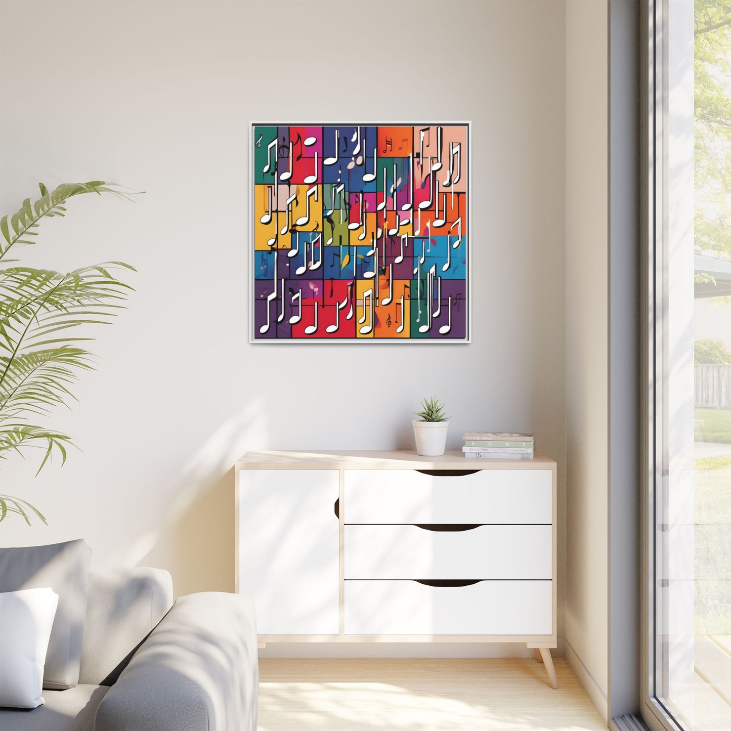 Modern Music-Themed Print Abstract Design Unique Framed Canvas Print Treble Clef Note Wall Art Music Lover Gift Decor 3 frame colors
