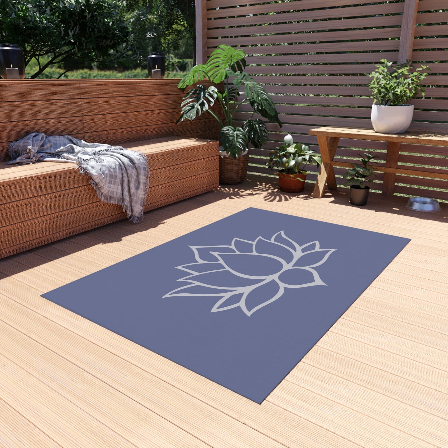 Zen Chenille Outdoor Rug with No-Skid Backing Cozy Lotus Blossom Outdoor Carpet Patio Decor Gazebo Rug Pool Area Decor Outdoor Kitchen Rug