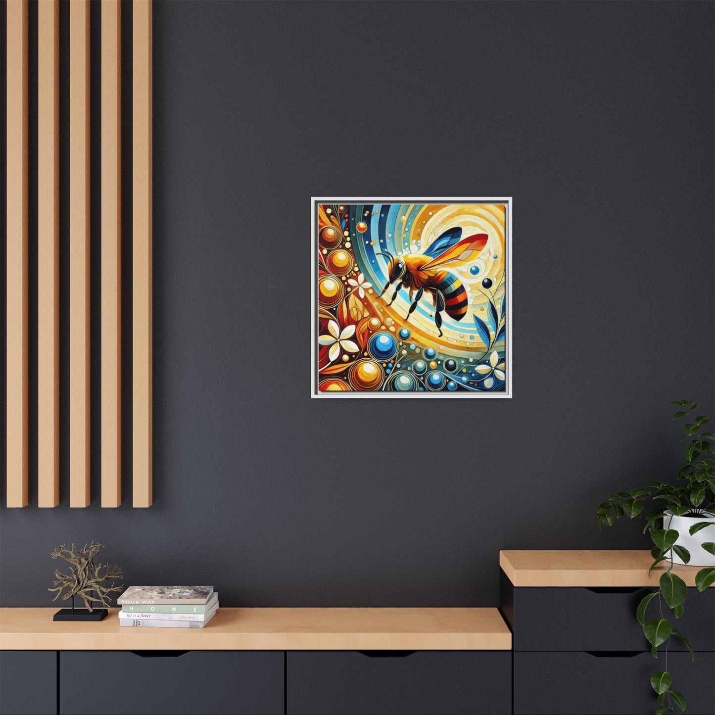Modern Bee Print Abstract Design Unique Framed Canvas Print Insect Lover Wall Art Animal Lover Nature Lover Decor 3 frame colors