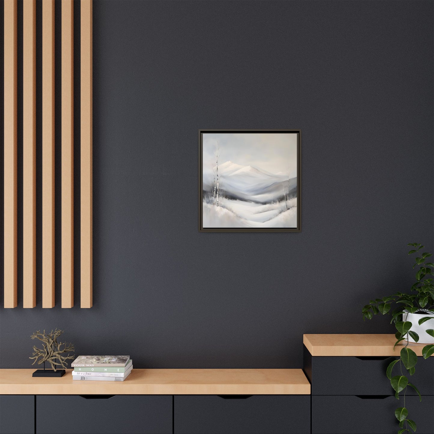 Modern Abstract Mountain Design Unique Framed Canvas Wall Art Snowy Gift Nature Lover Gift 3 frame colors